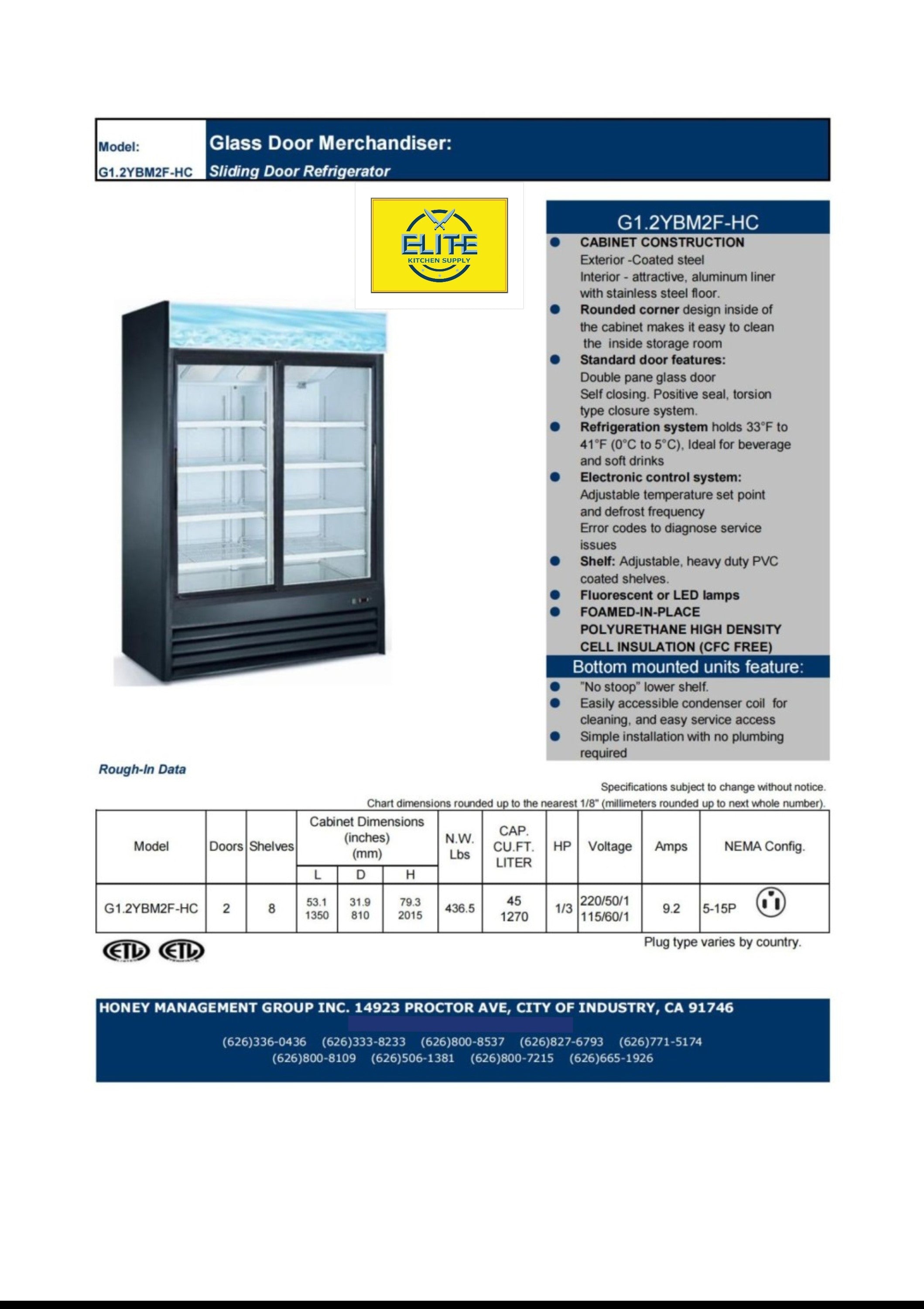 NSF Two glass door refrigerator G1.2YBM2F slide