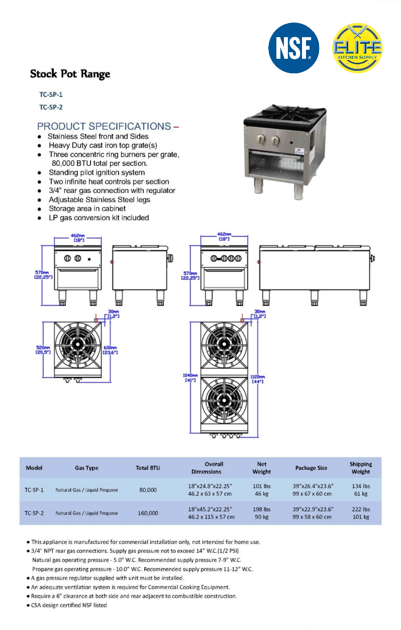 NSF 18 inches Stock Pot Range 2 Burners TC-SP2