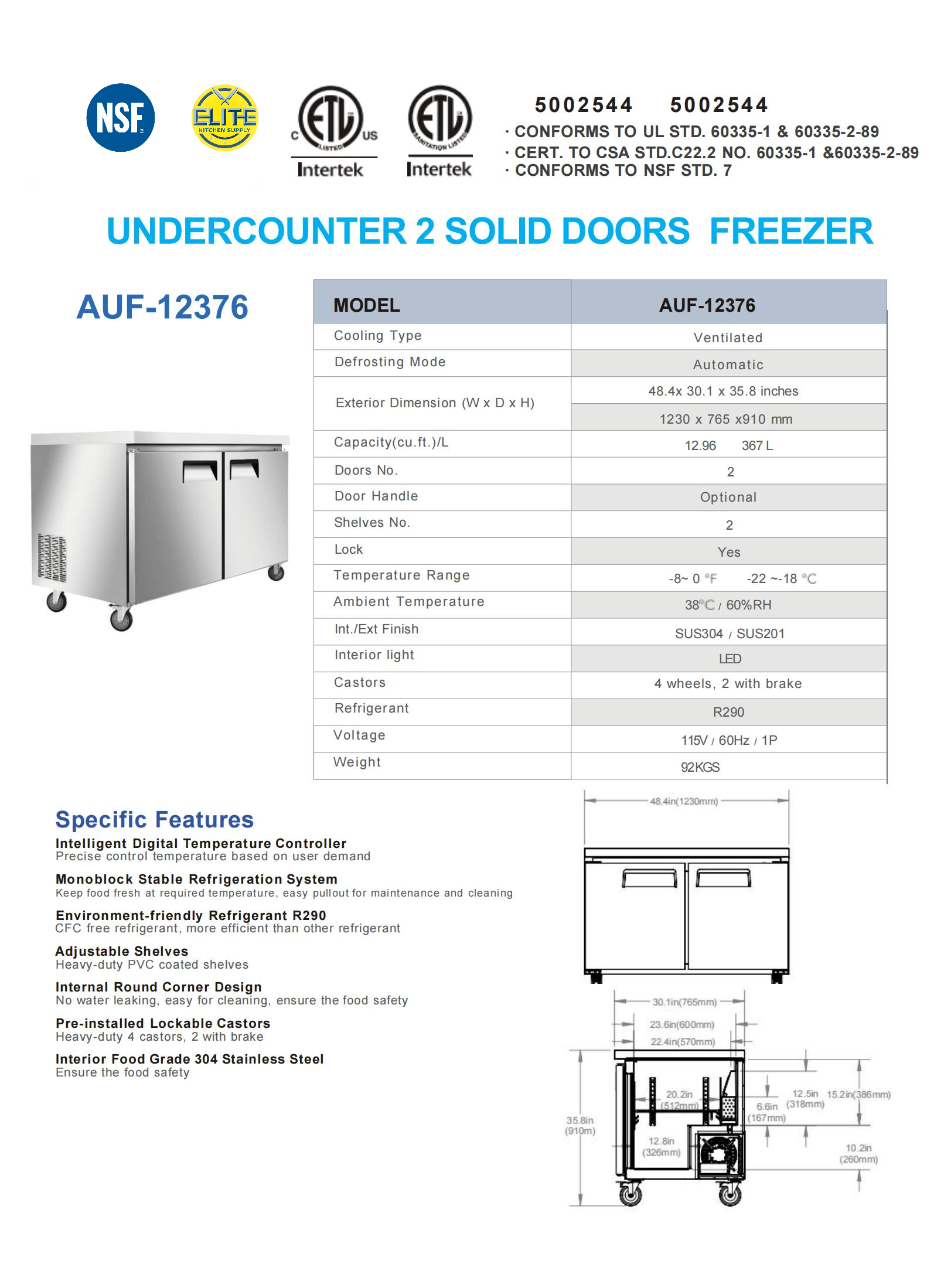 NSF Commercial 48 inches Worktop Freezer AUF-12376