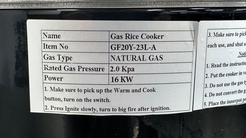 23L Rice Cooker Natural Gas or Propane GF20Y-23L-A