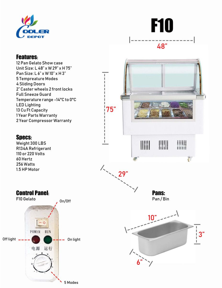 12 pan Ice Cream Gelato Display Dipping Cabinet freezer QBQ-188