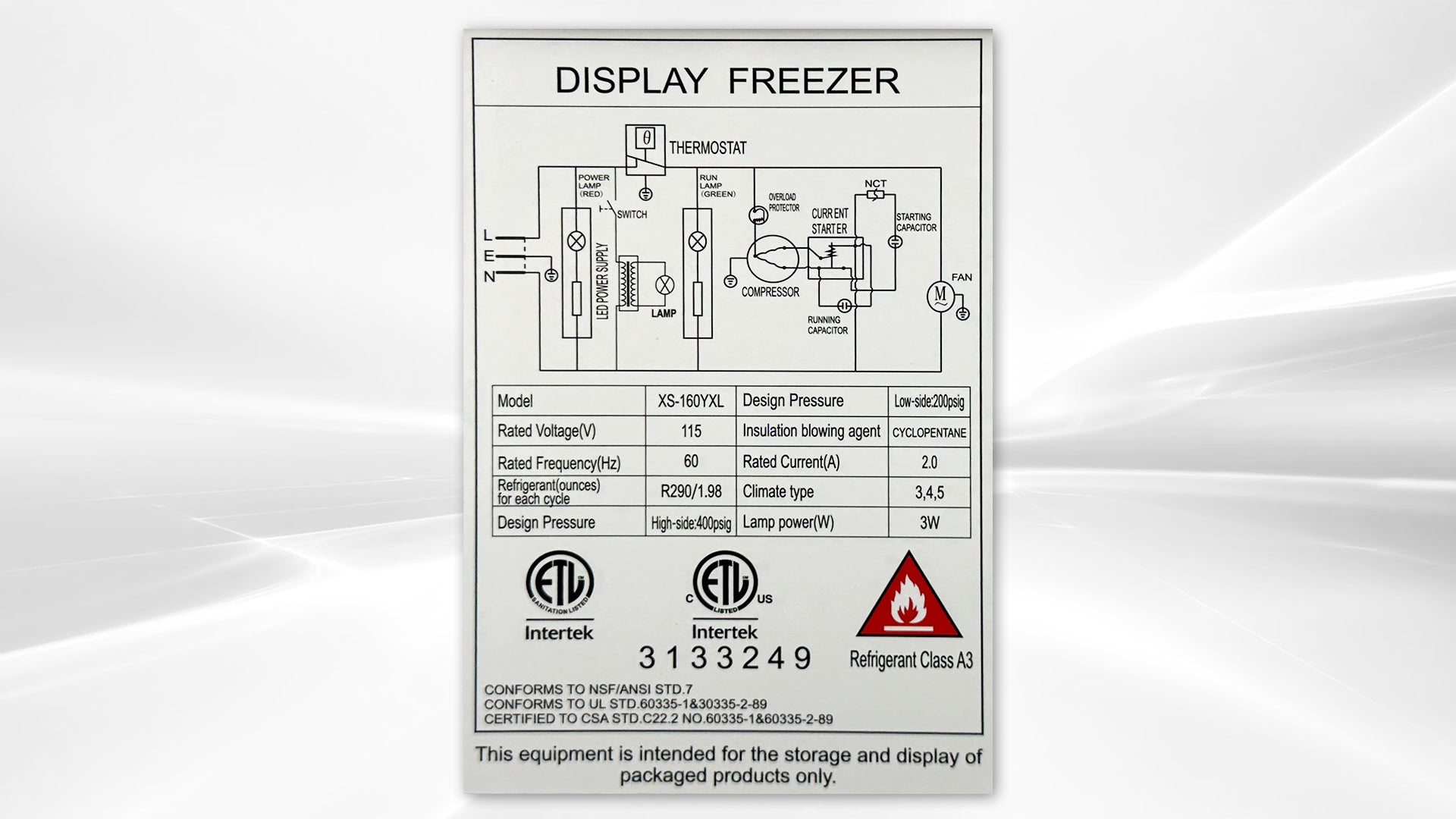 NSF 26 ins Ice Cream Glass Freezer XS-160