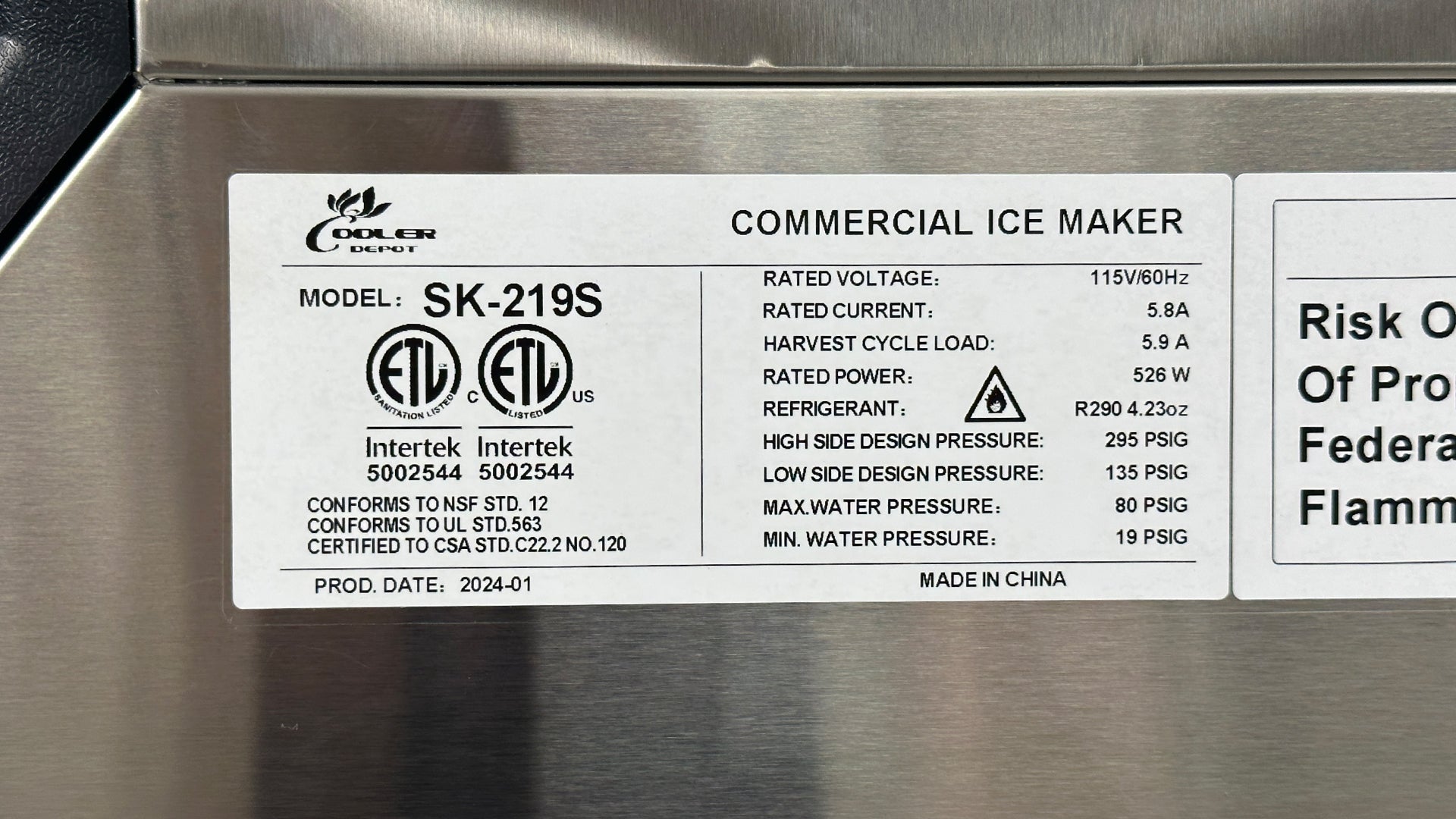 Commercial Ice Cube Maker Machine 219 LBS NSF SK-219