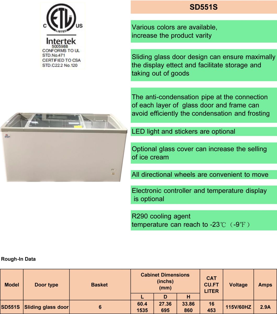 NSF 60 inches Chest Glass door Freezer SD551S