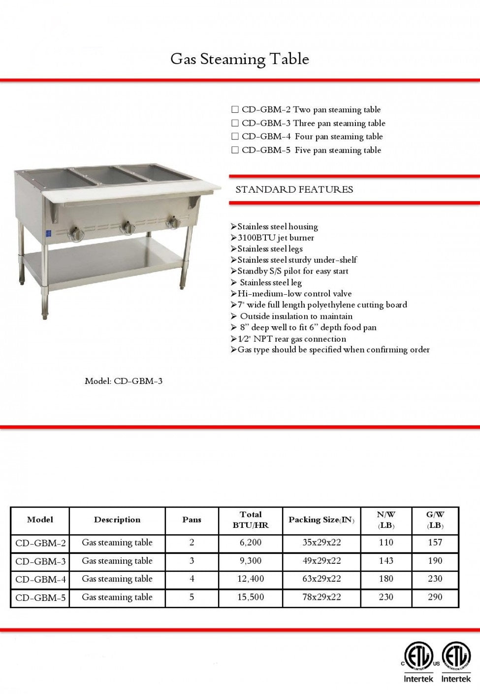 steam table NSF 2 pan gas warmer aerohot CD-GBM-2