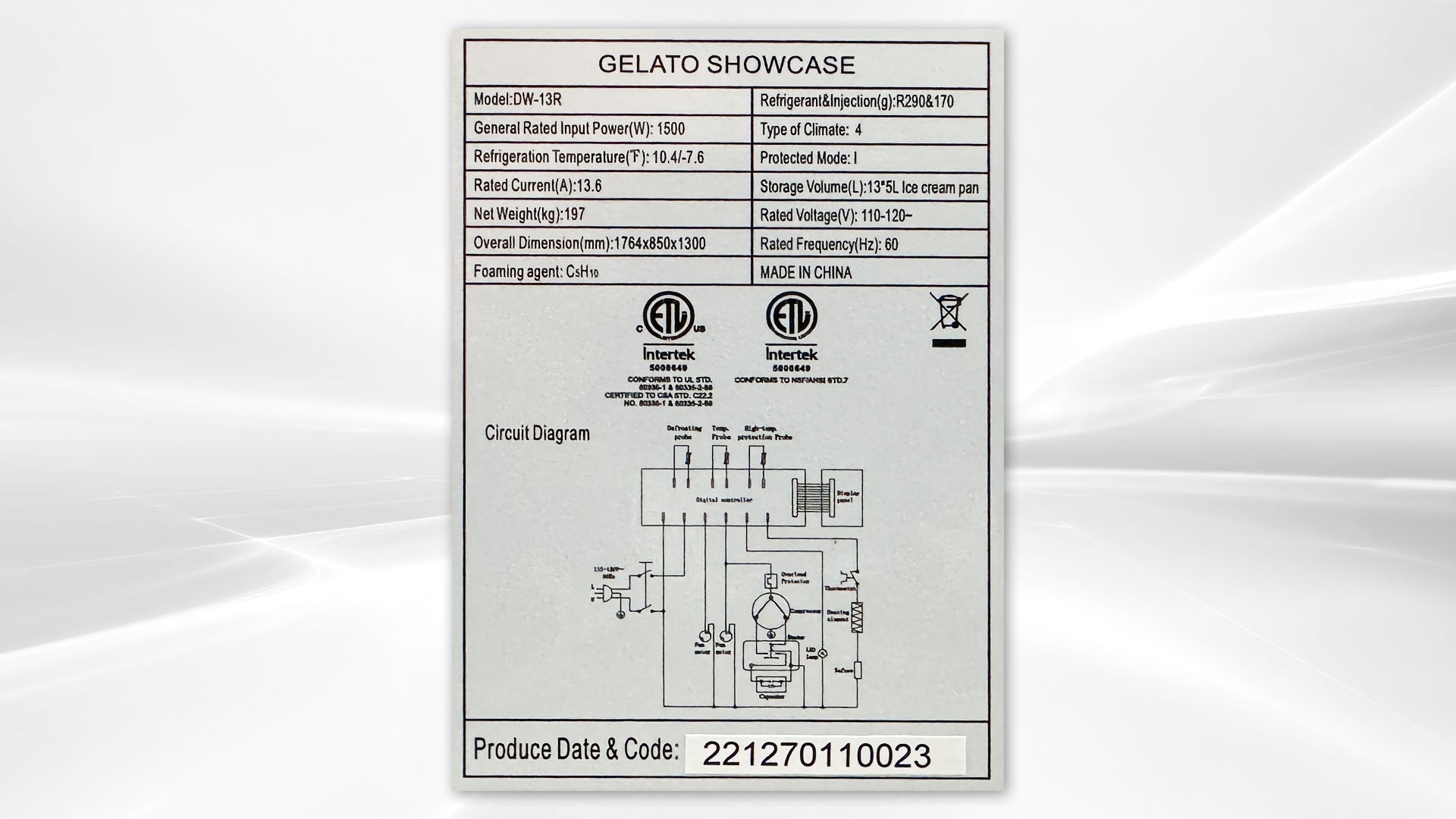 NSF 13 pan Gelato Ice Cream Display Showcase DW-13R