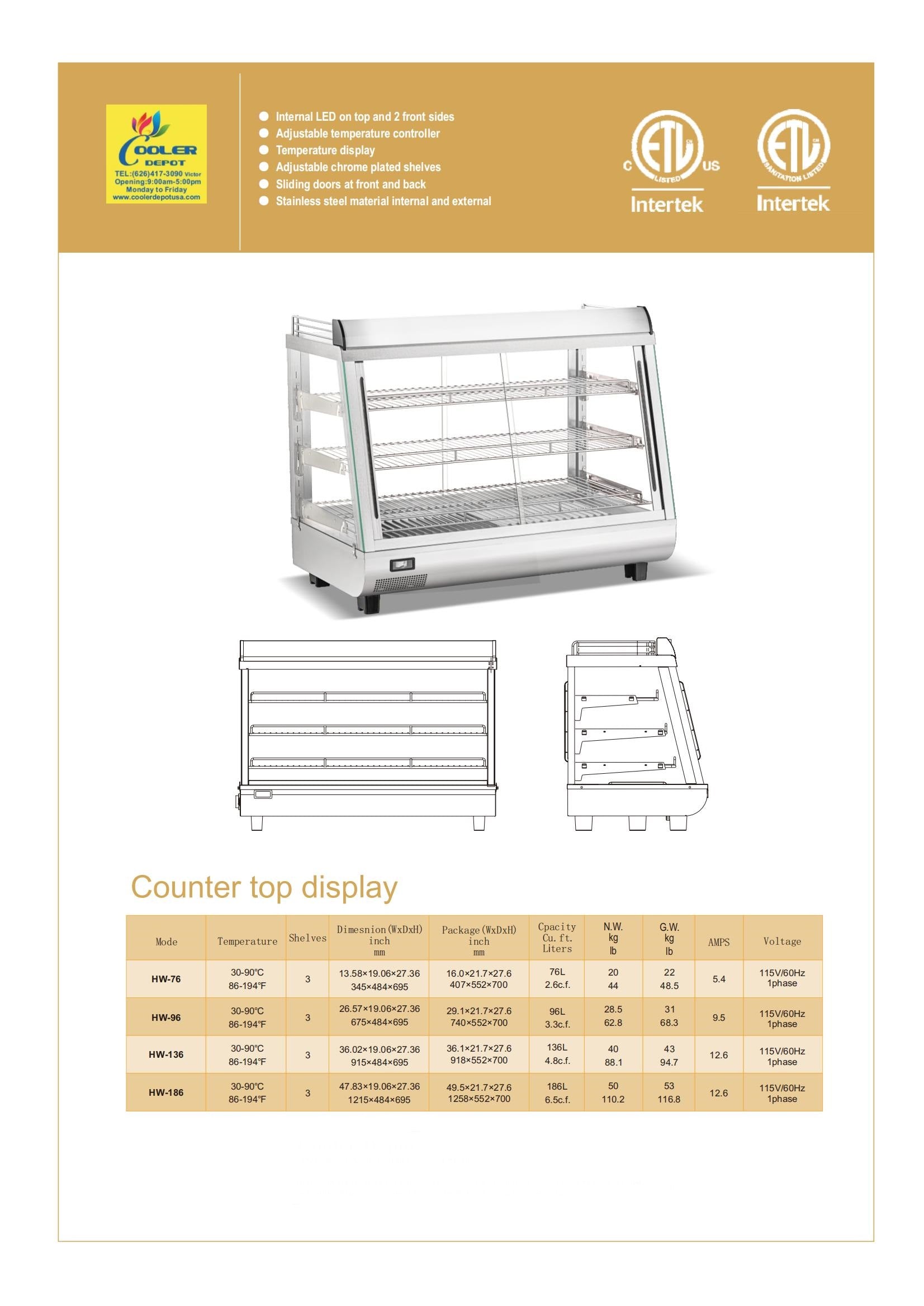 NSF Restaurant Heated Food Display Warmer RTR76LS