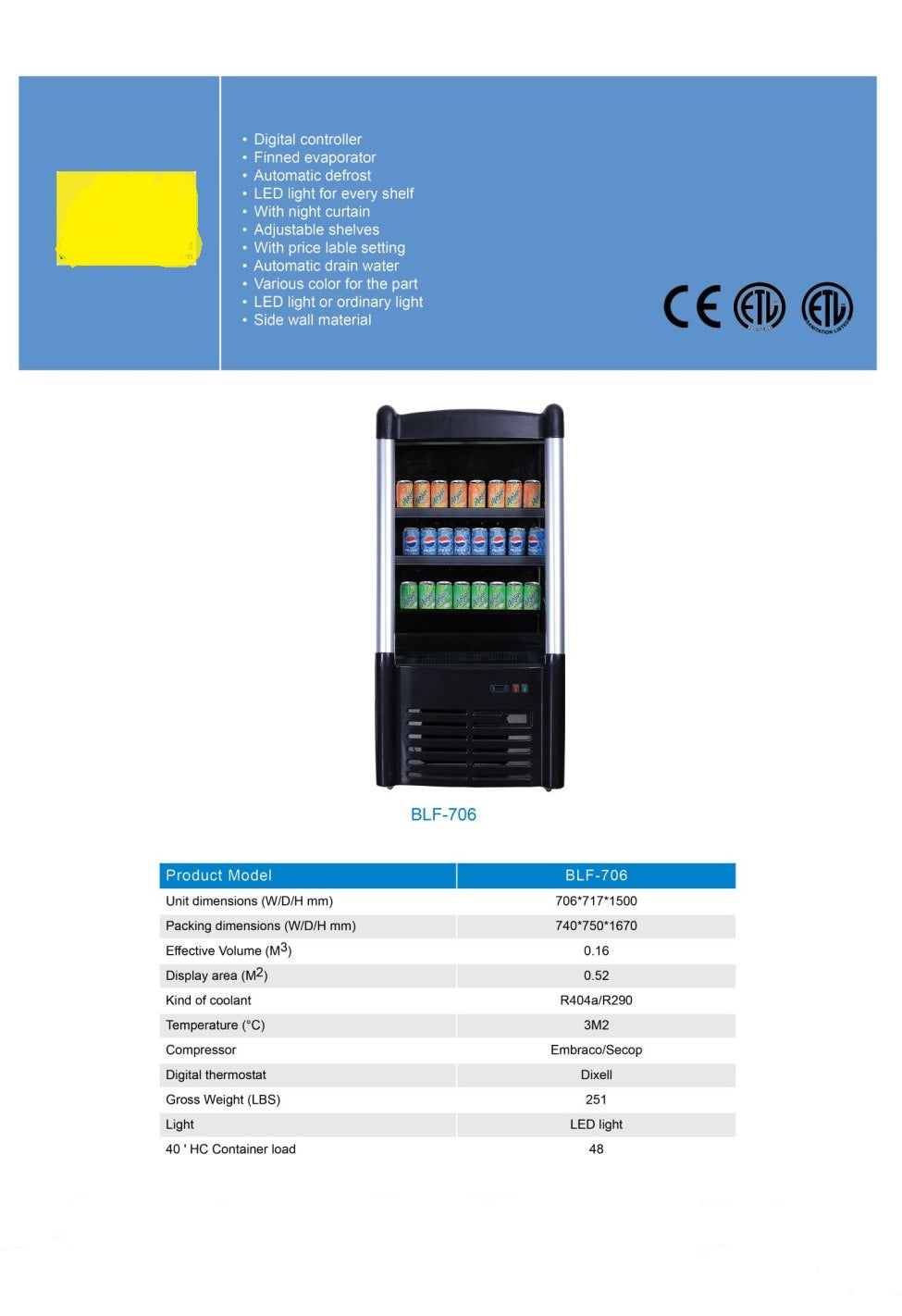 NSF 27 ins open refrigerator display BLF-706