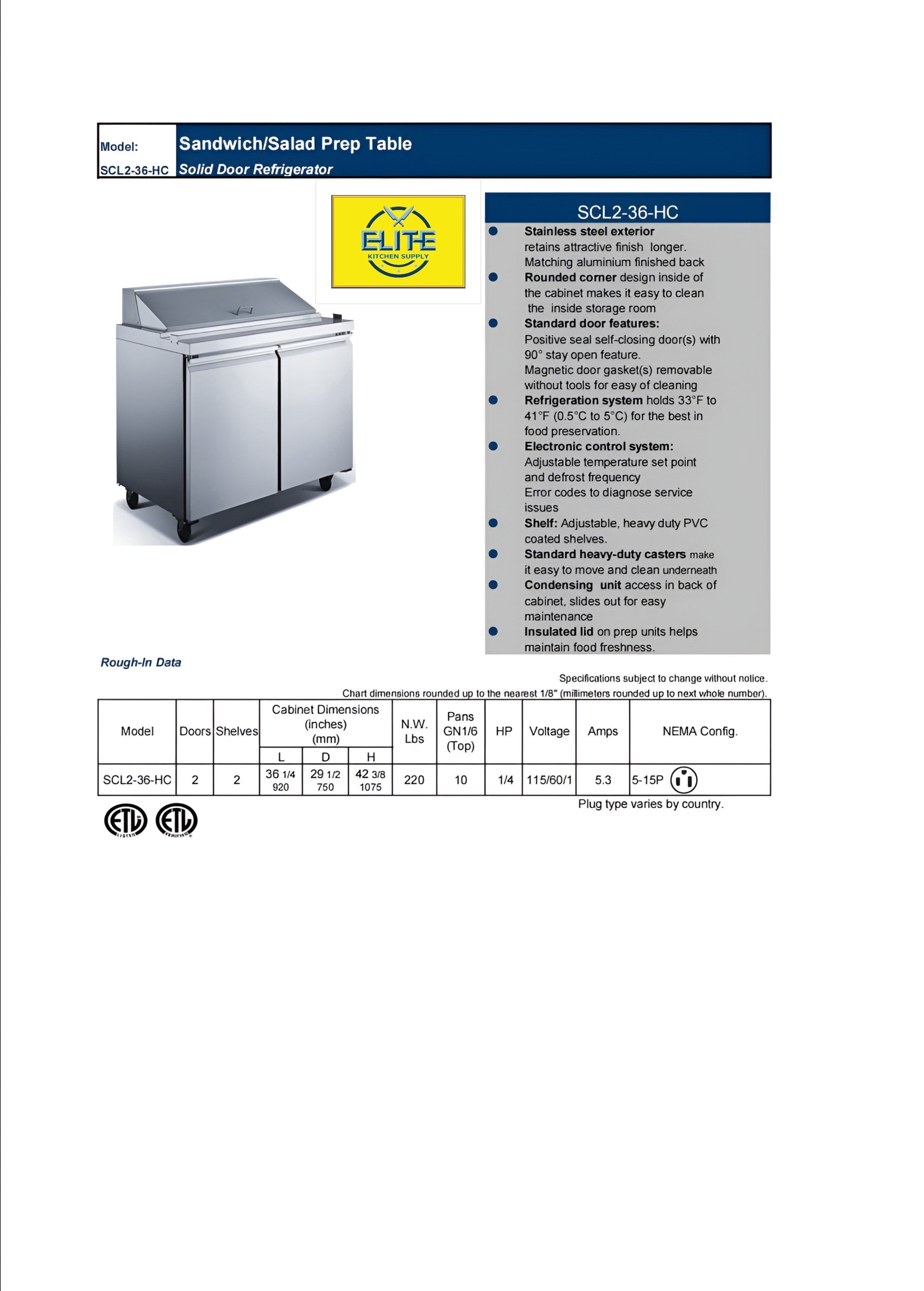 NSF Sandwich Prep Table 36 Ins XSP36