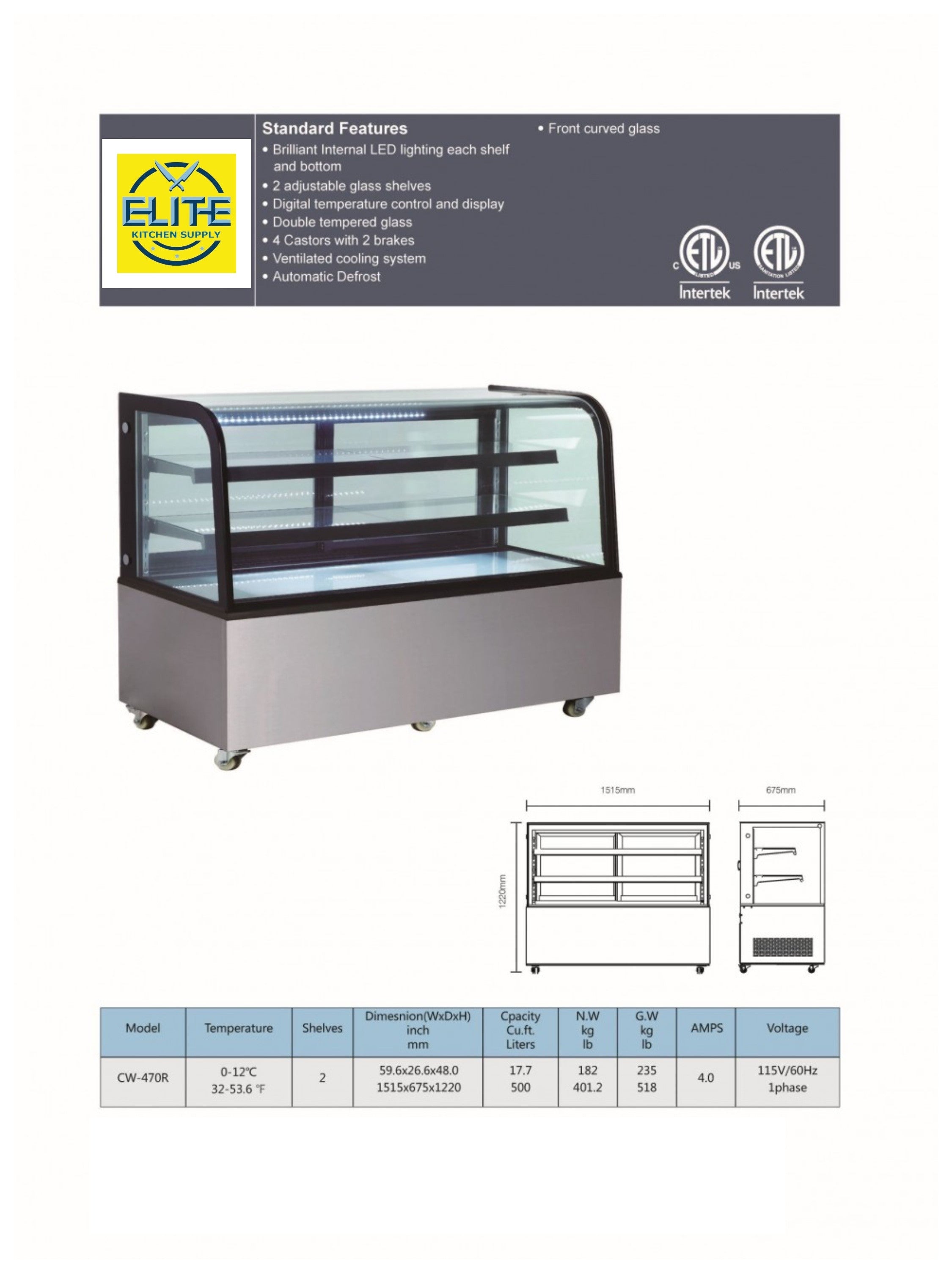 Refrigerated bakery refrigerator case NSF 60 in CW-470R