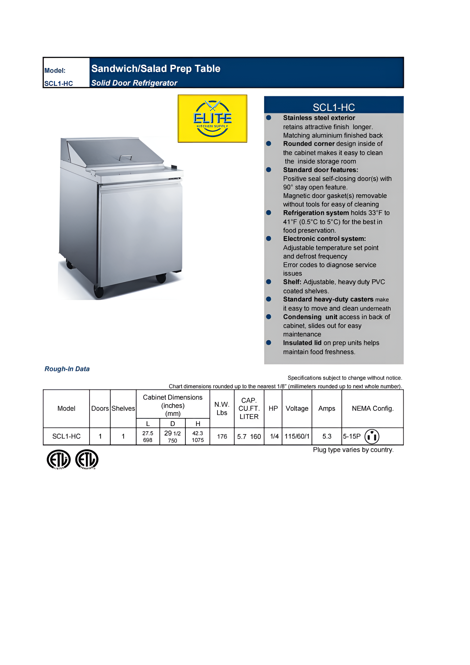 NSF ETL Sandwich Prep Table 27 ins SCL1