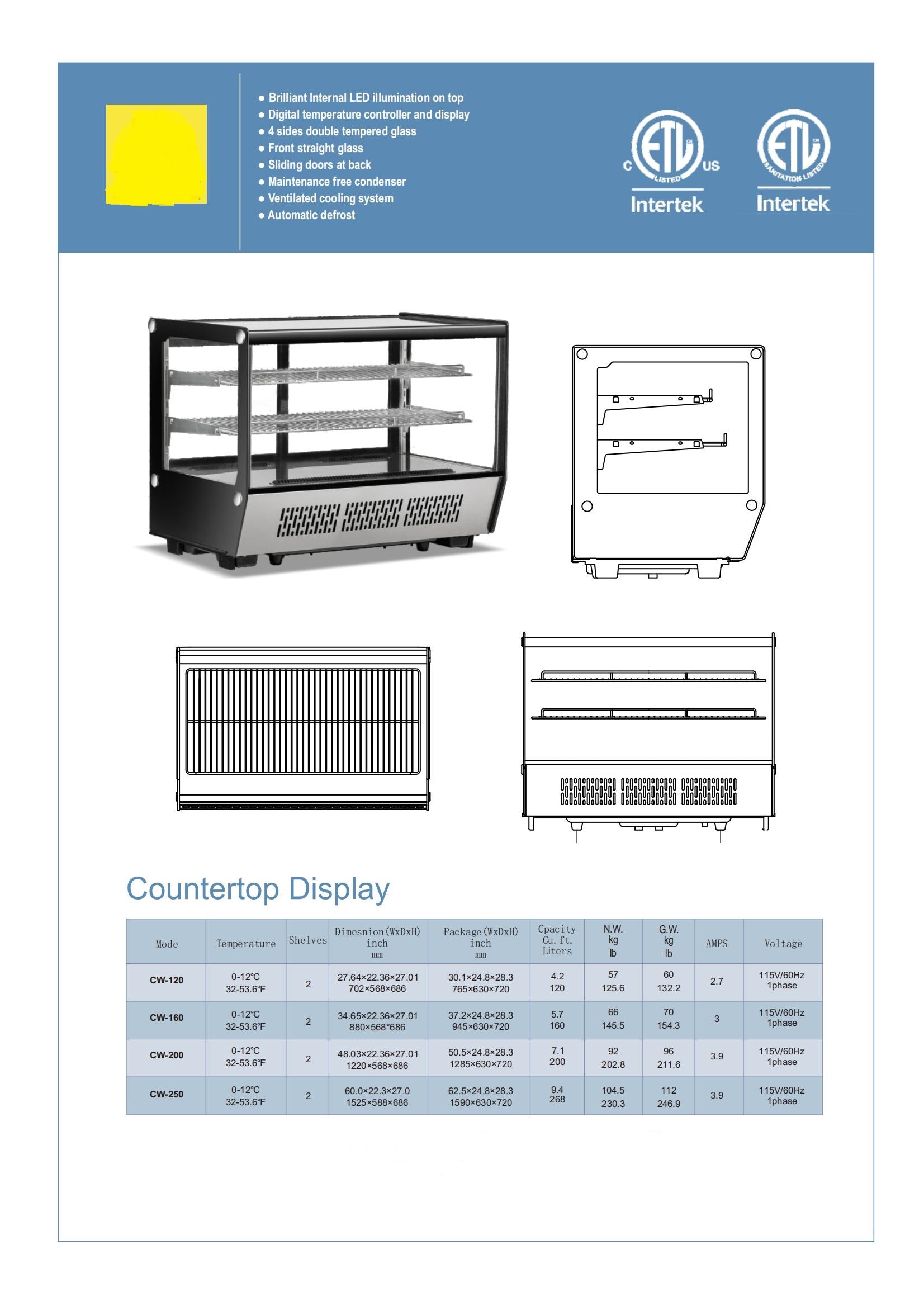 NSF 60 ins Black Countertop Refrigerated Case CW-250