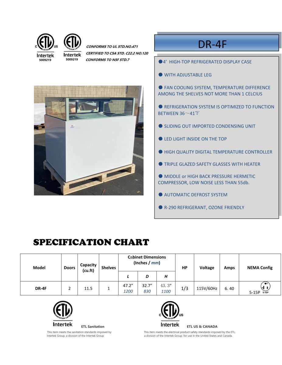 NSF 48 ins luxurious bakery refrigerator case DR-4F