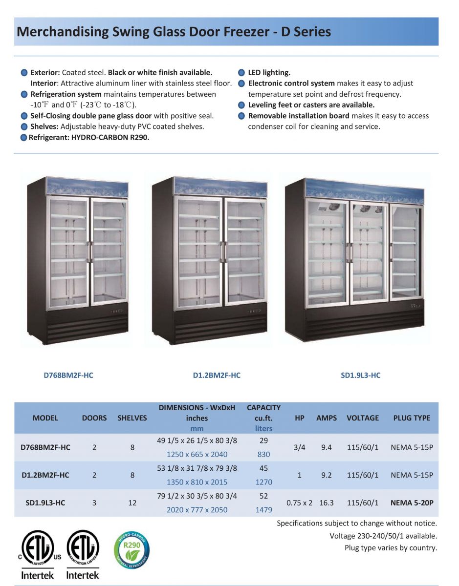 NSF 53 ins Two glass door freezer SS door D1.2BM2F