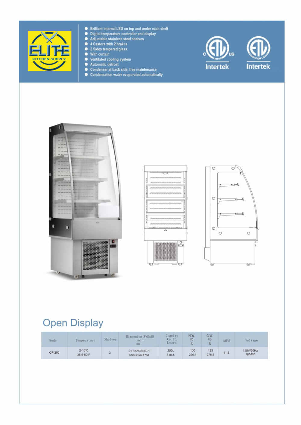 NSF 27 ins 8.8 CU FT open refrigerator display RTS-250