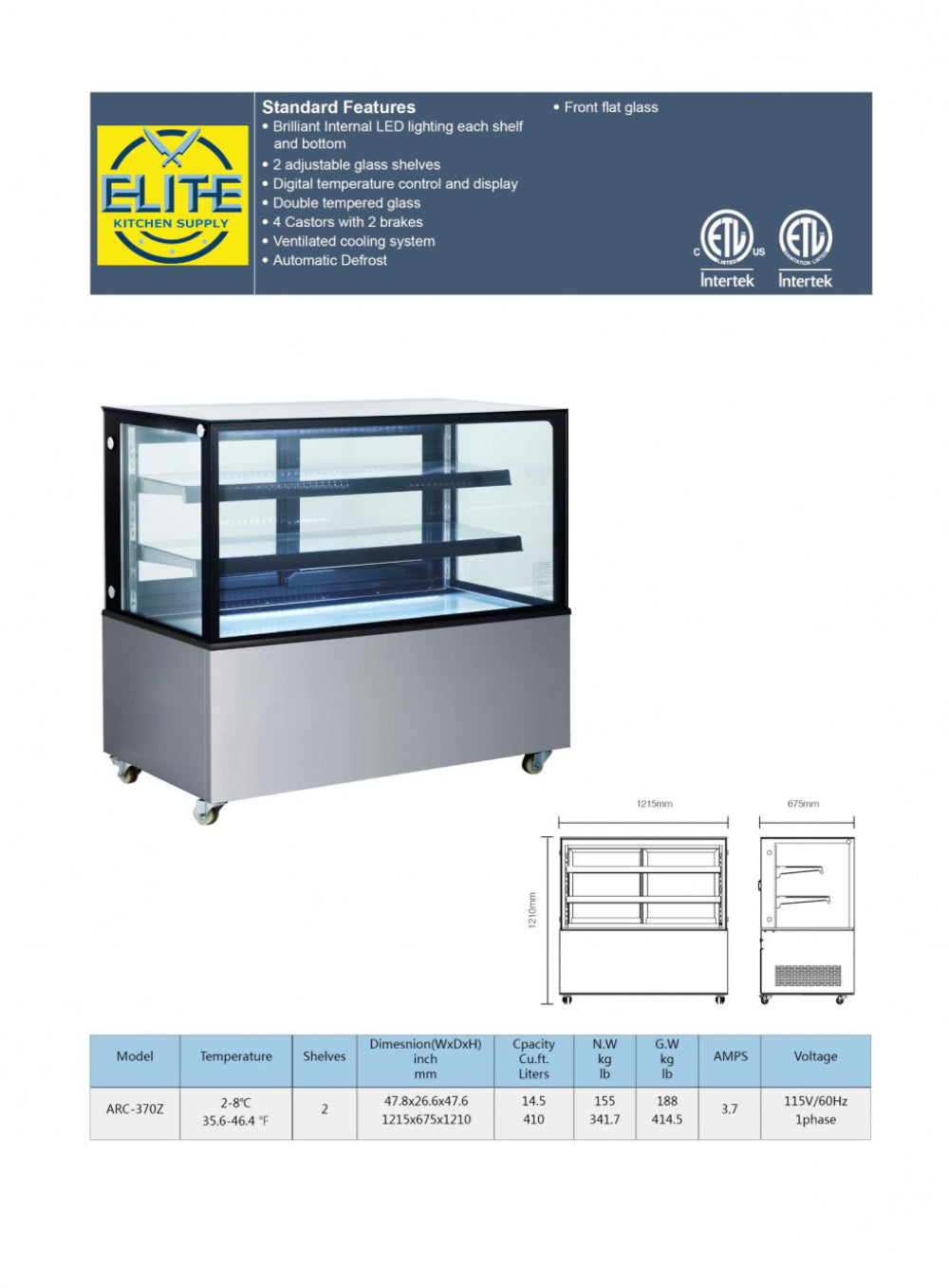 ARC-370Z NSF 48 ins bakery refrigerator case