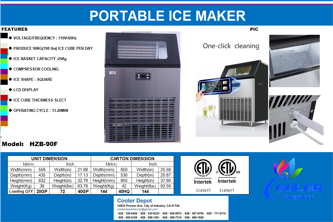 HZB-90F NSF Commercial Ice Cube Maker Machine 198 LBS