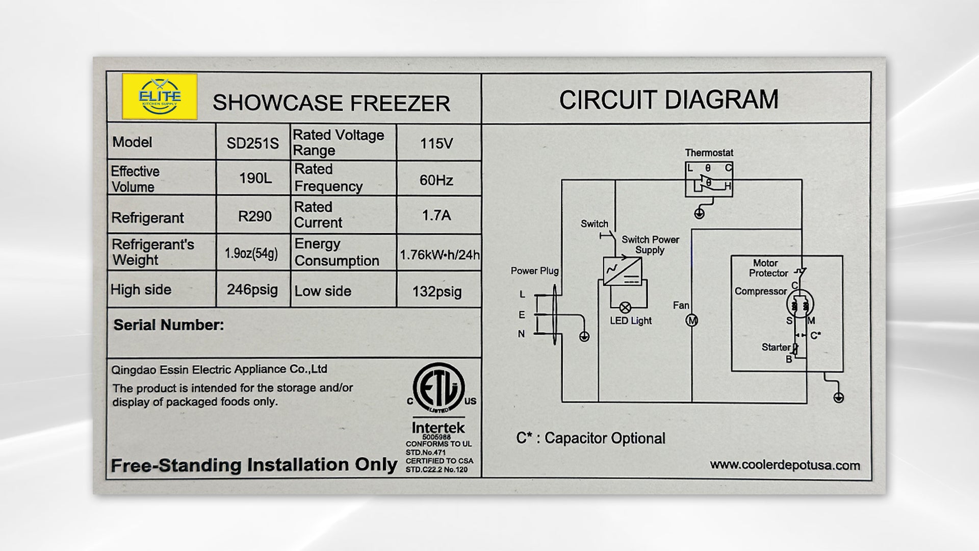 NSF 31 ins Ice Cream Glass Freezer 7 CU FT SD251S