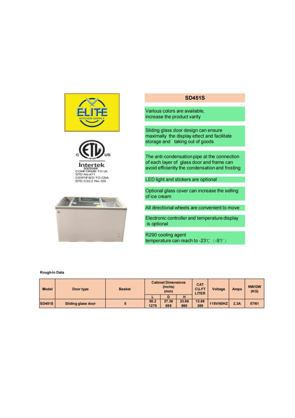 NSF 50 inch ice cream Chest freezer 14 cb ft SD451S