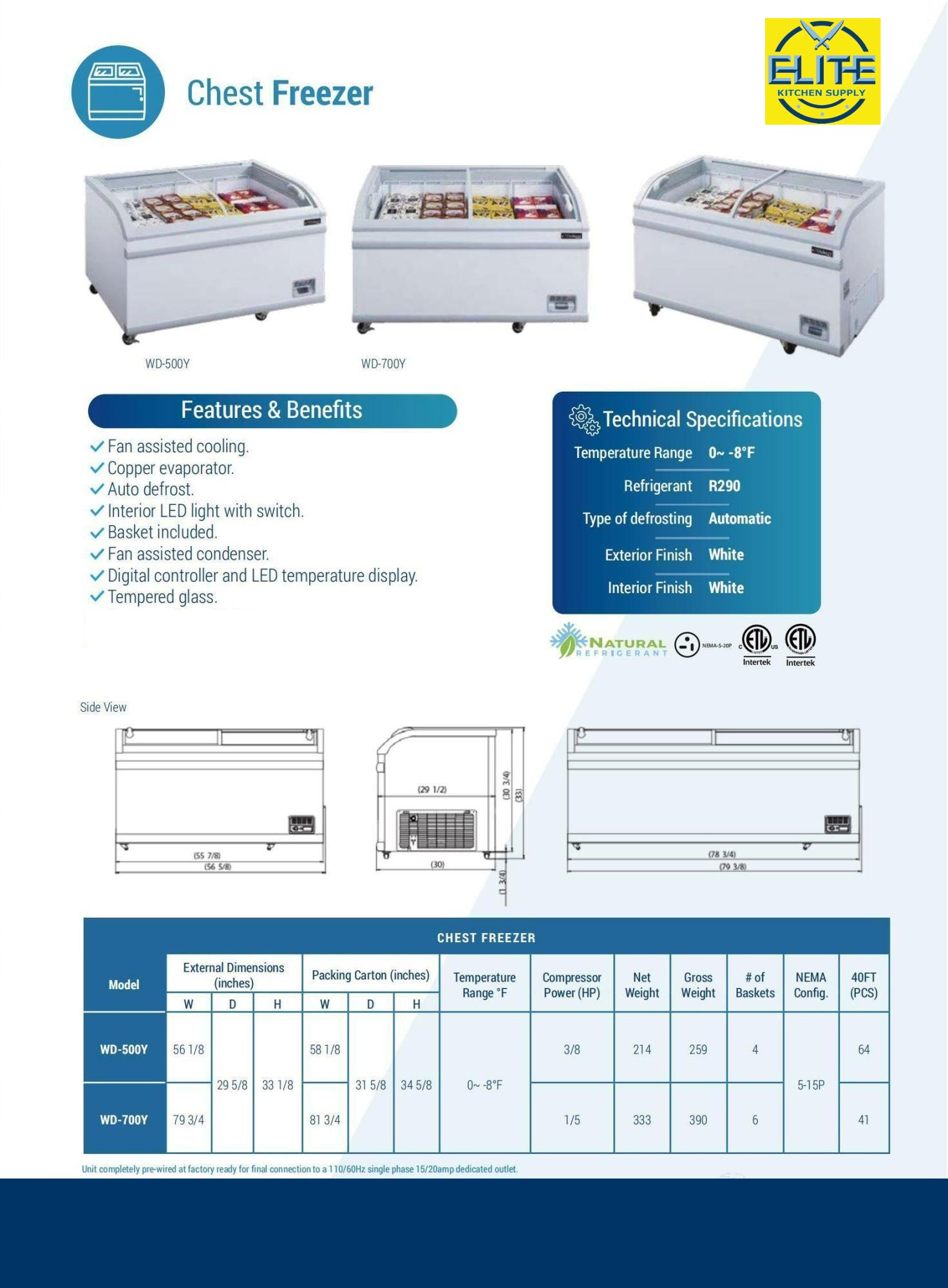 NSF 79 ins Supermarket Grocery Freezer WD-700Y