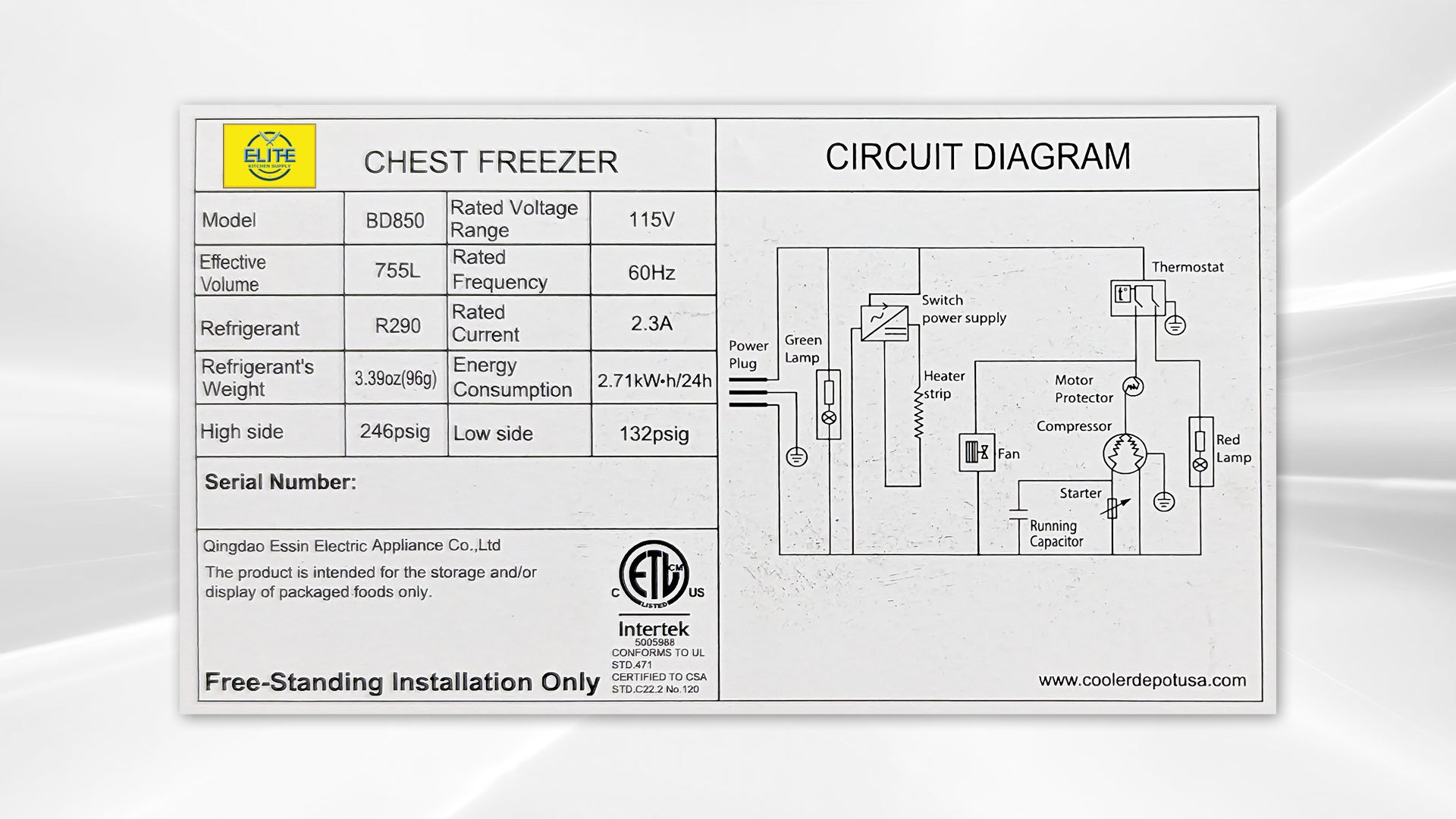 NSF 92 inch Chest freezer 26.68 cu ft BD850