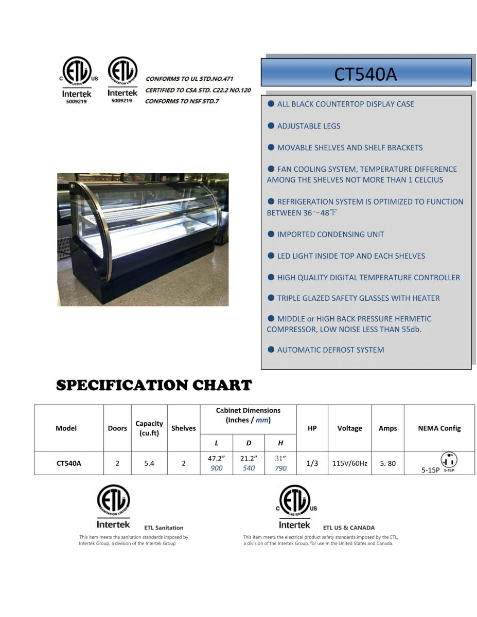 NSF 48 ins bakery case refrigerator desk top CT540A-1