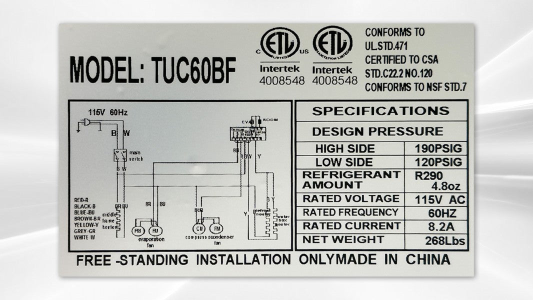 NSF Undercounter freezer 60 ins TUC60F