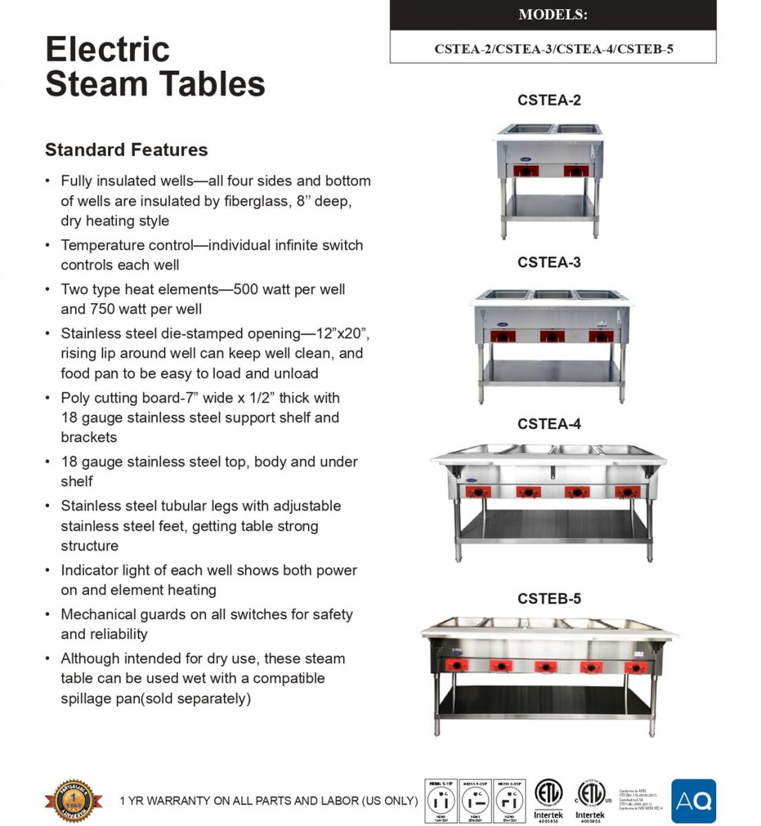 NSF 4 plate warmer and dry steam table STE-4-120