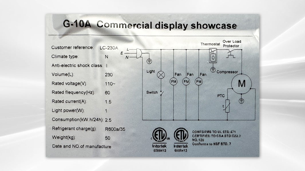 NSF 58 inch high glass door refrigerator LC-230A