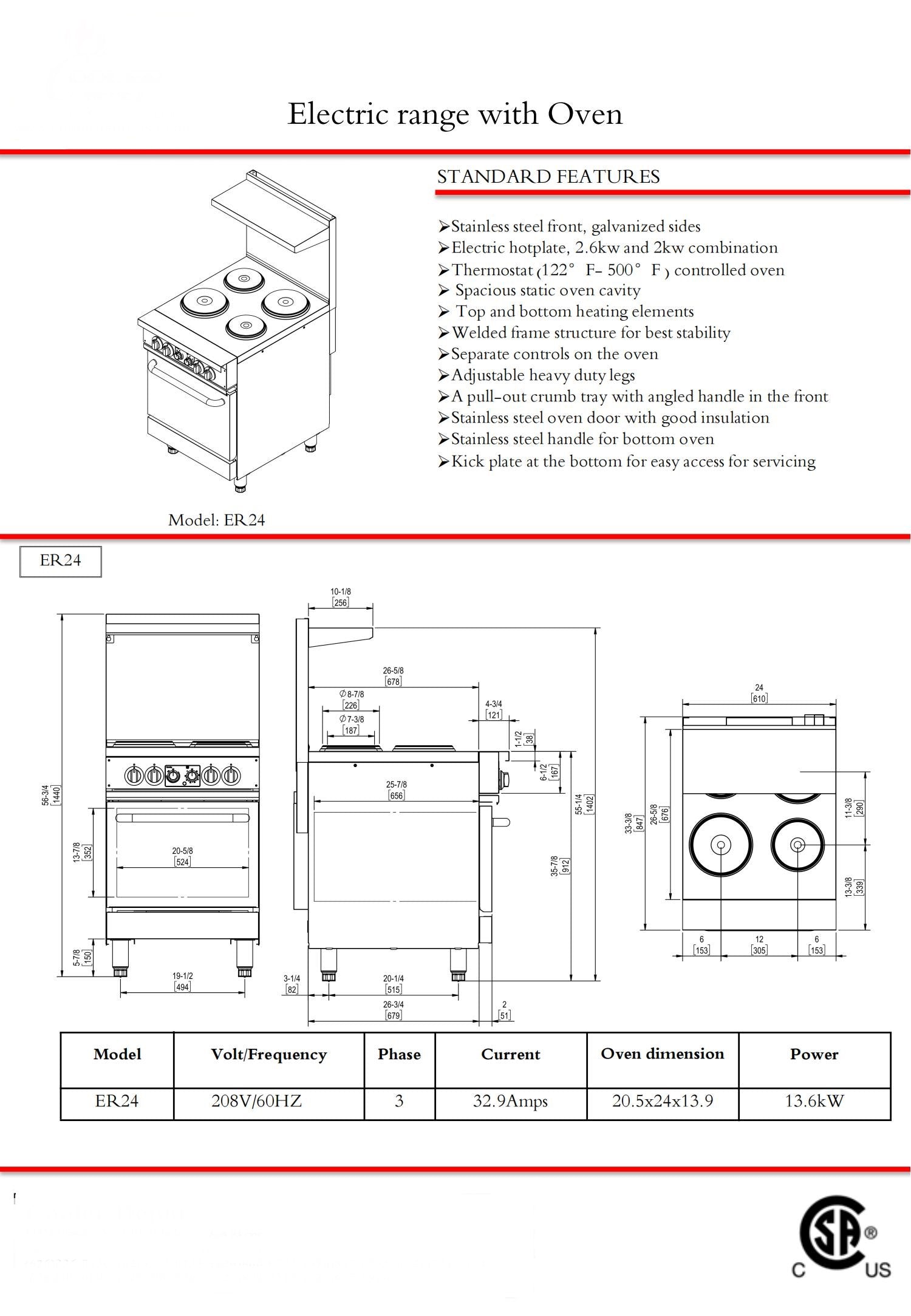 NSF 4 Burner Heavy Duty Electric Hot plate oven ER24