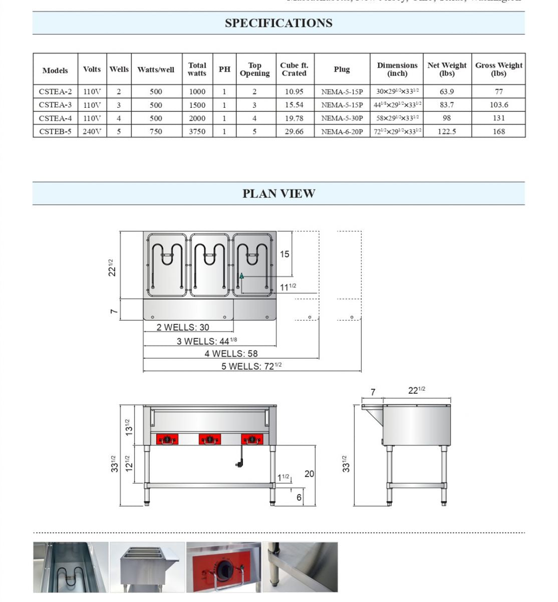 NSF 2 plate warmer and dry steam table NH-2