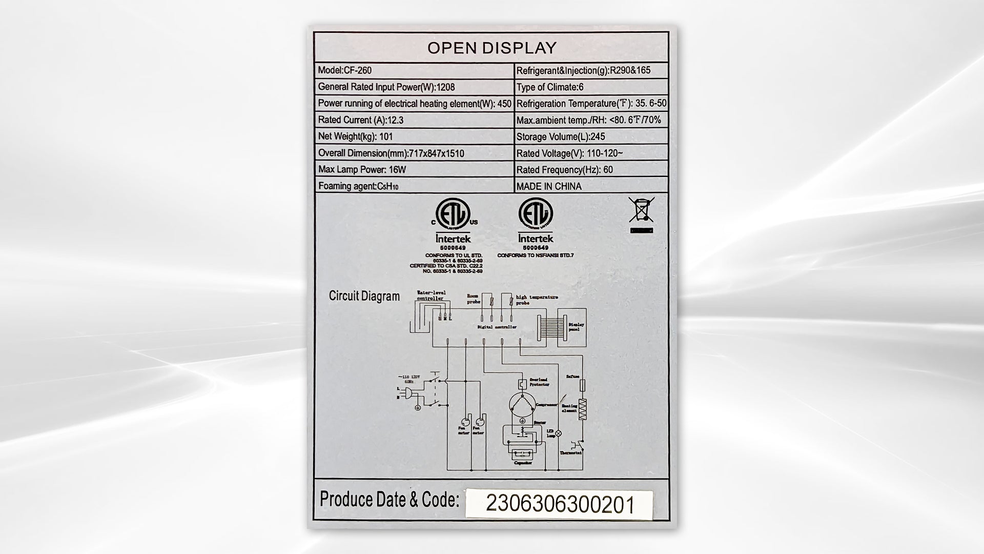 NSF 29 ins 8.6 CU FT open refrigerator display CF-260