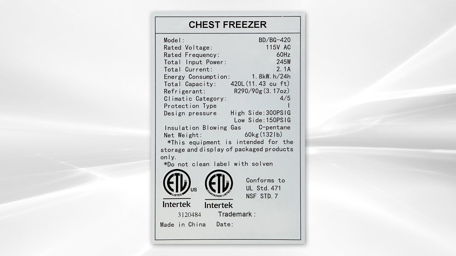 NSF 49 inch Chest Freezer 420L BD-420