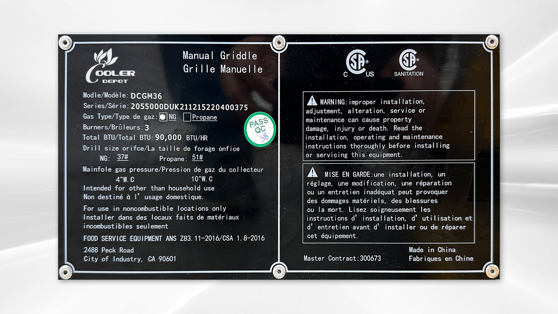 NSF 36 Manual griddle CD-MG36