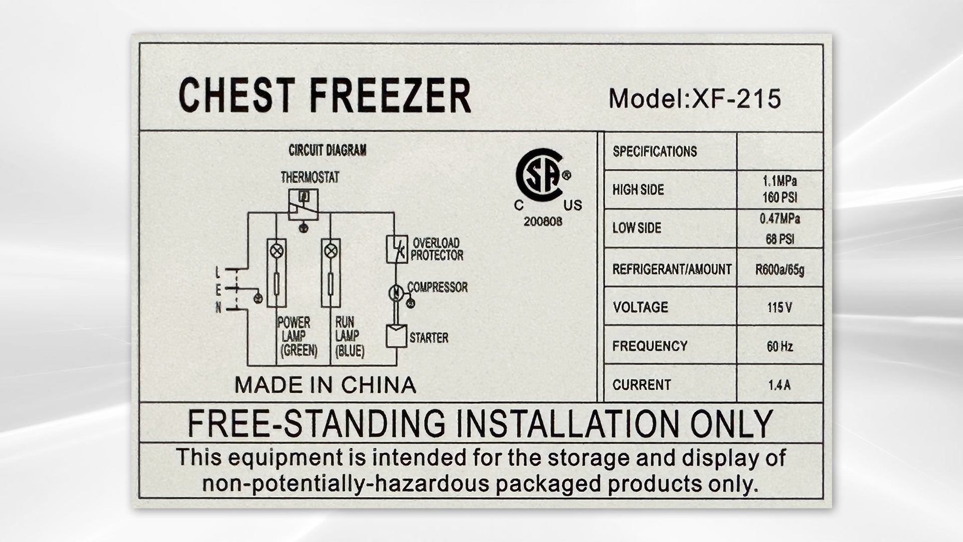 NSF 33 inches Solid Top Chest Freezer 7 cu ft XF-215