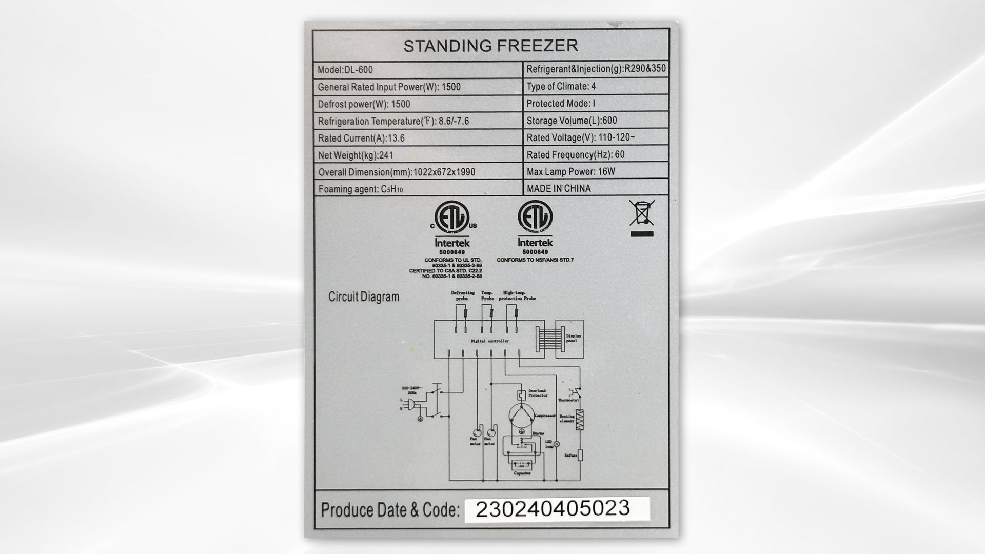 NSF 4 Sided Glass Standing Freezer DL-600F