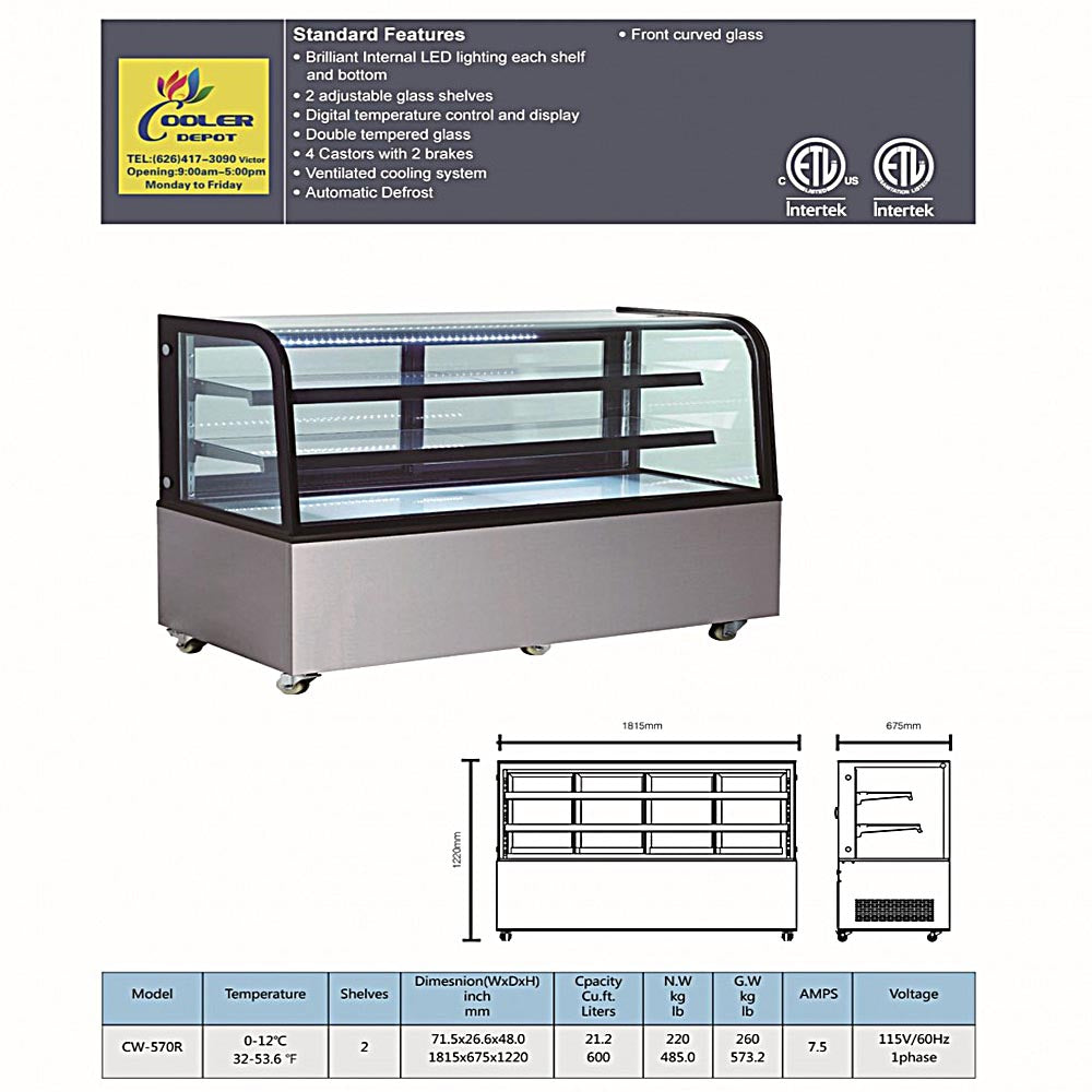 CW-570R Refrigerated bakery refrigerator case NSF 72 in