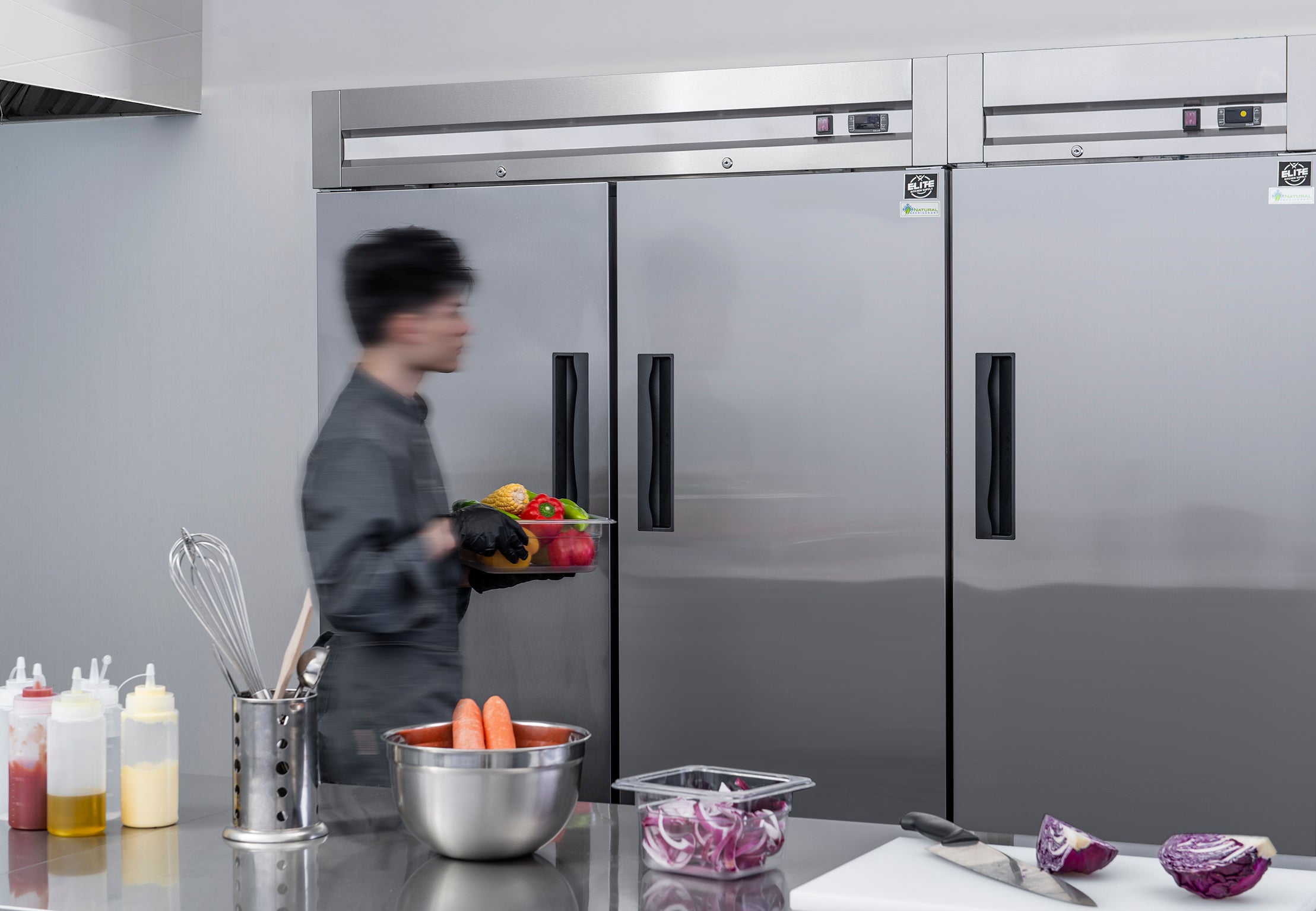Elite Kitchen Supply 60 in. W 15.5 Cu. ft. 2-Door Commercial Upright Undercounter Freezer, Silver