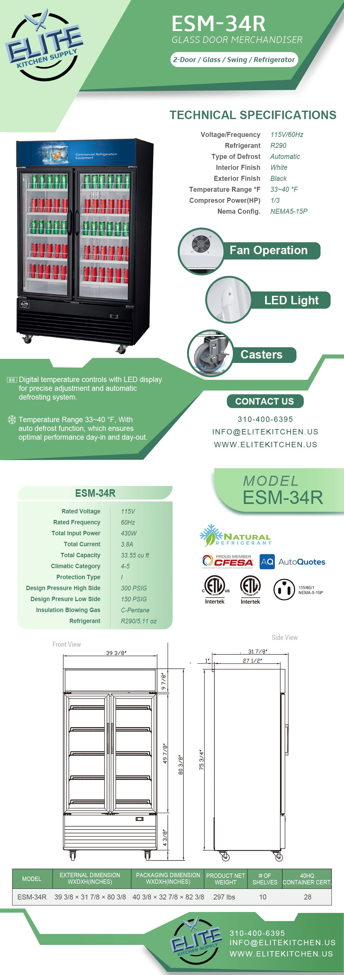 ESM-34R 2-Door Swing Merchandiser Refrigerator