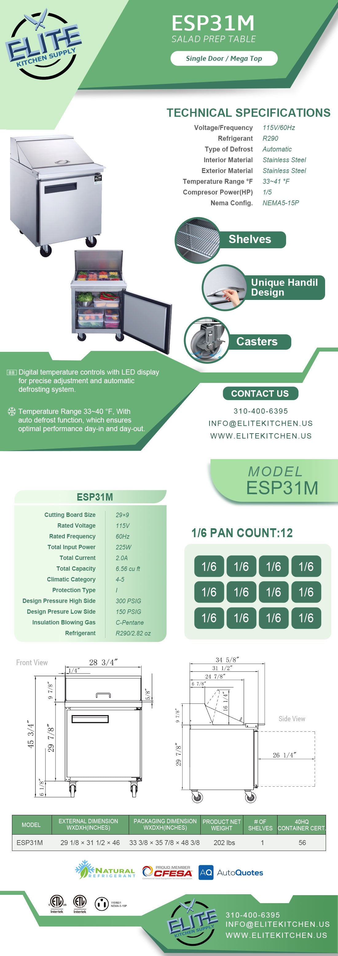 ESP30M Mega Top Food Prep Table Commercial Refrigerator