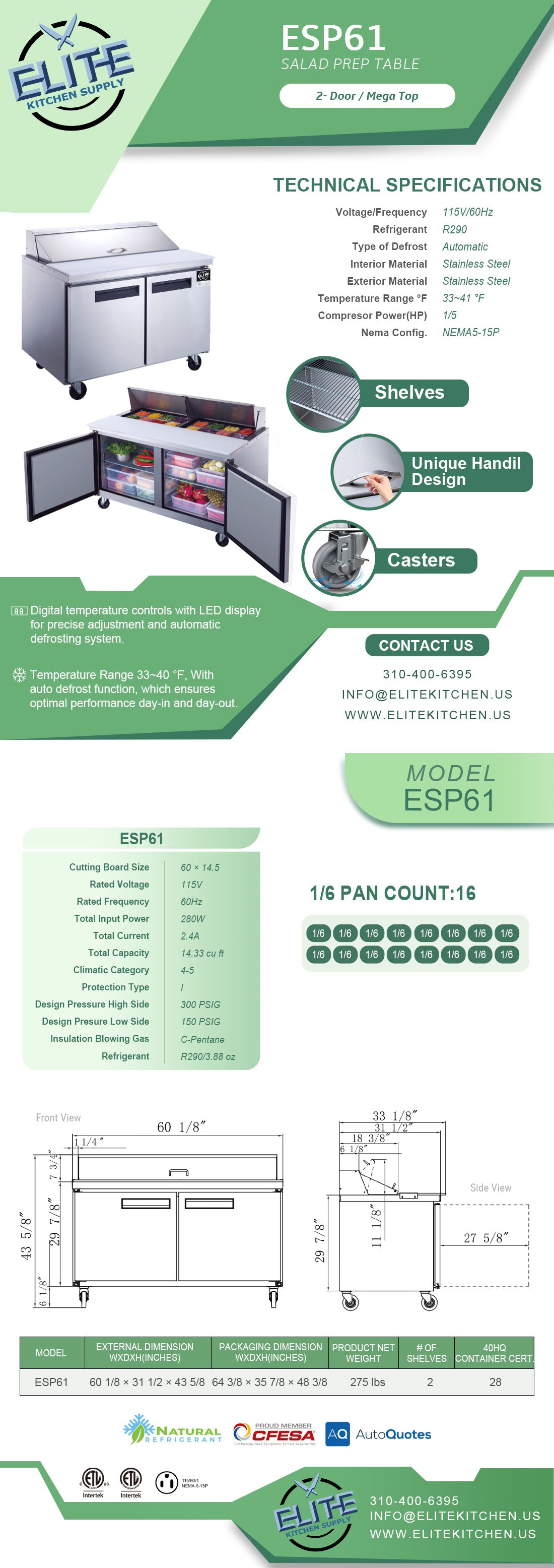 ESP61 Sandwich Prep Table Commercial Refrigerator