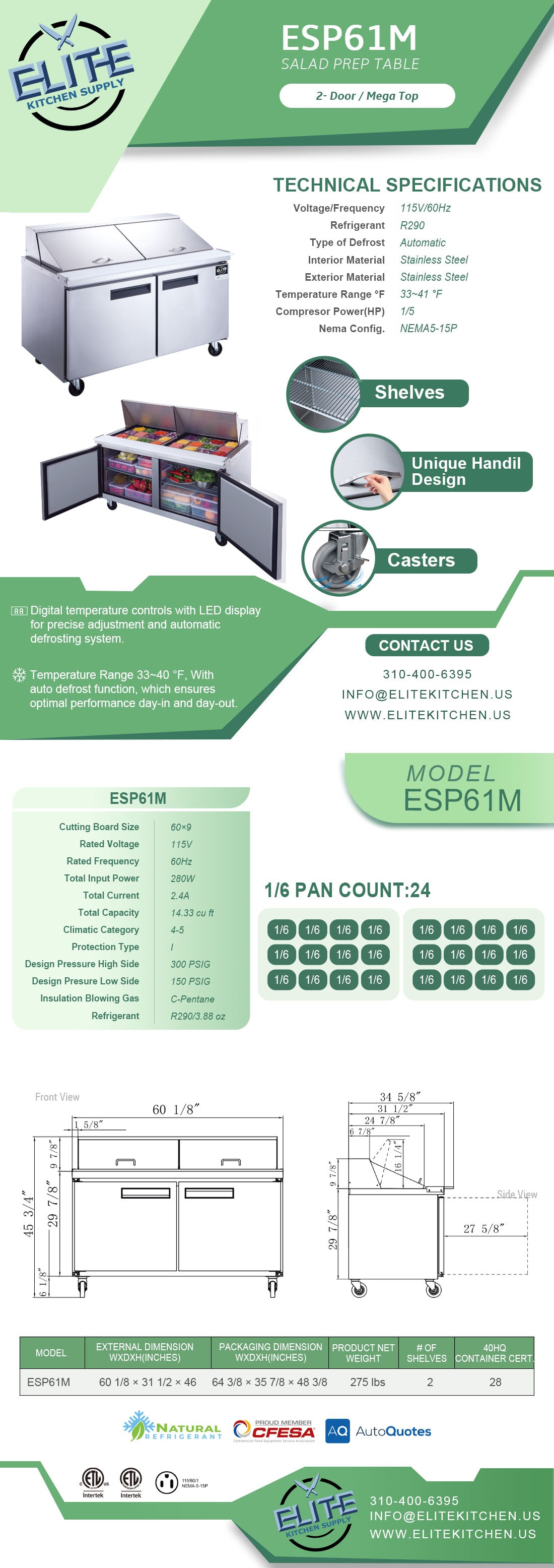 ESP61M Mega Top Food Prep Table Commercial Refrigerator