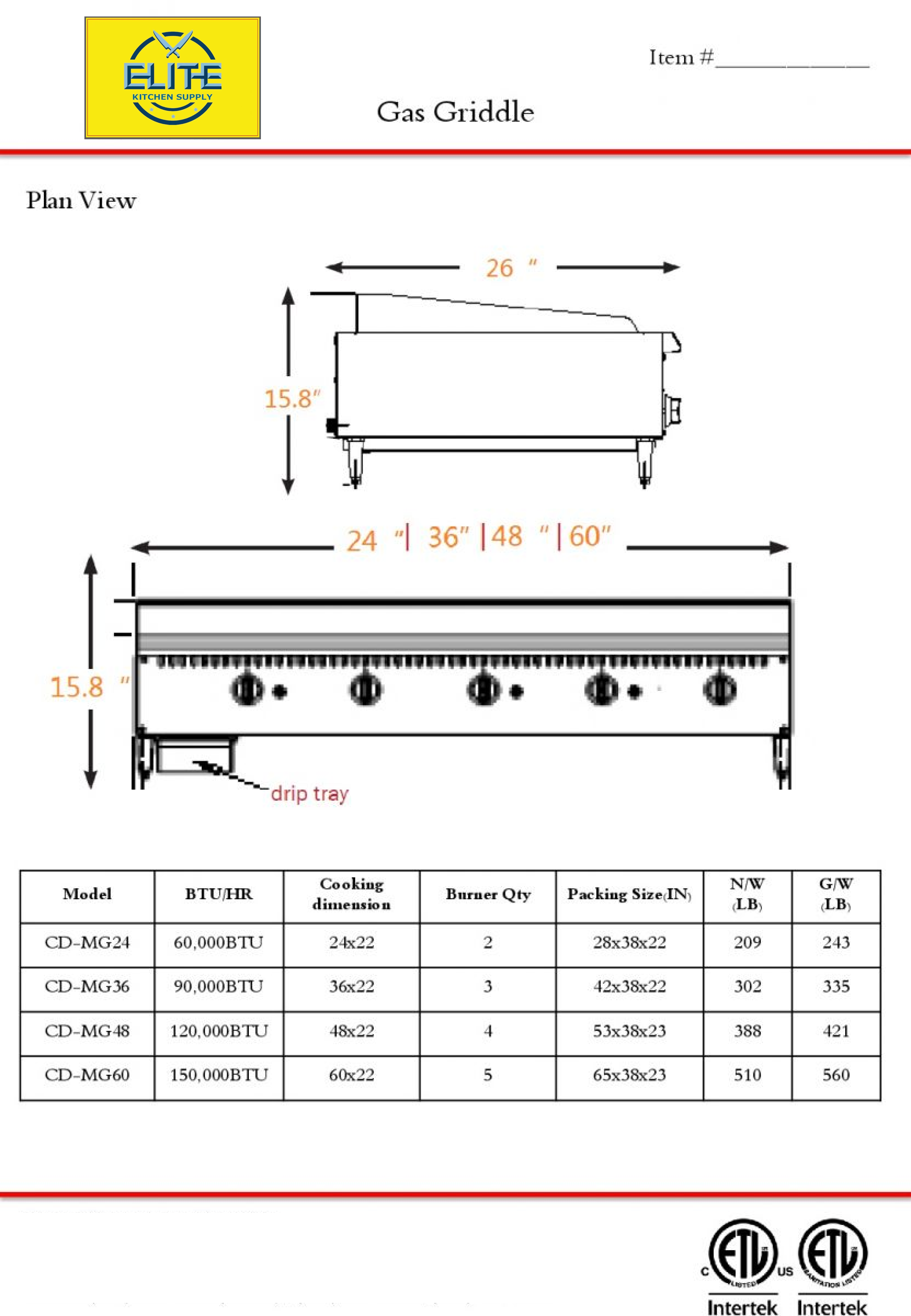 NSF 60 ins gas heavy duty griddle CD-MG60