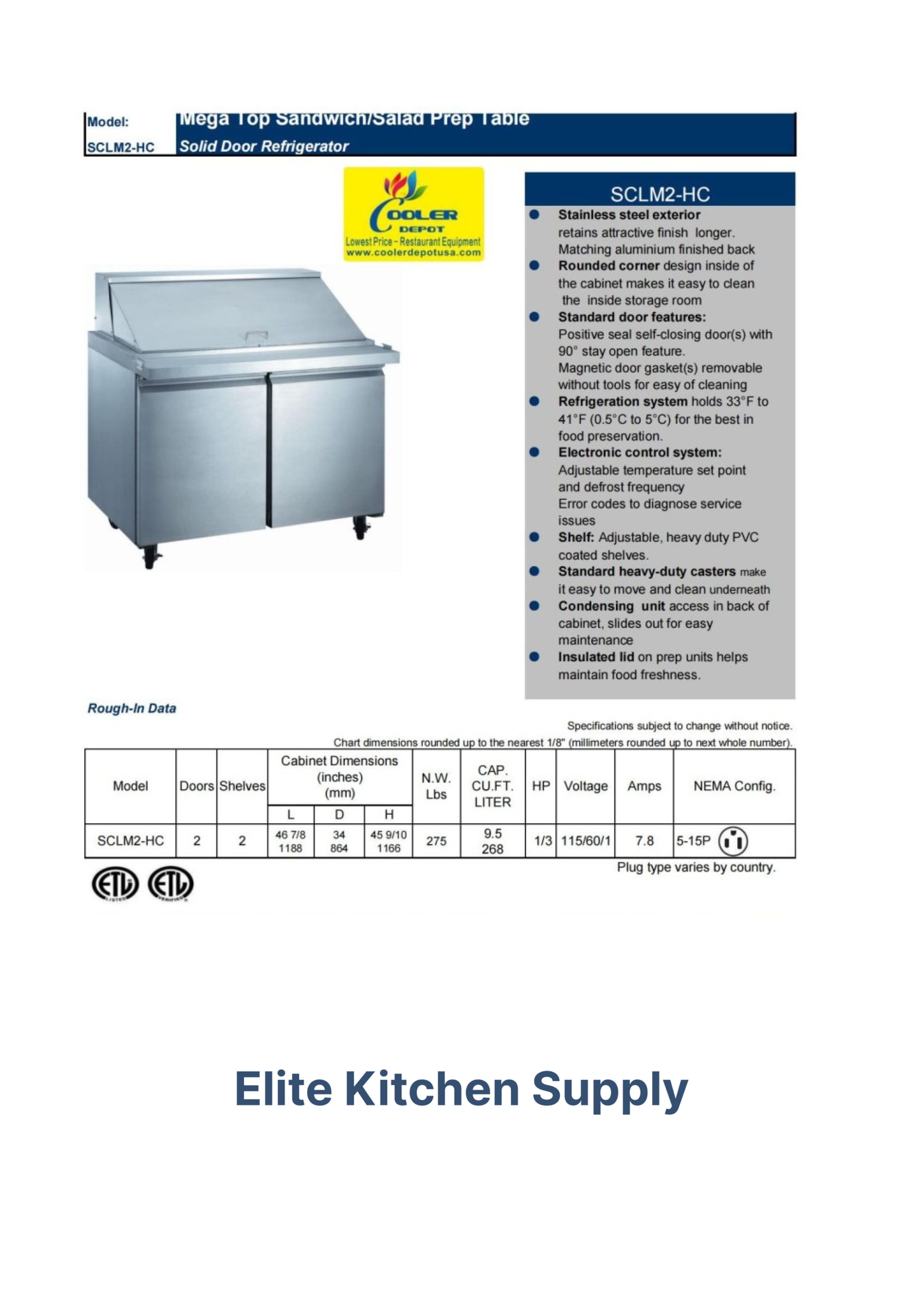 NSF ETL Sandwich Prep Table Top mega 48 ins SCLM2