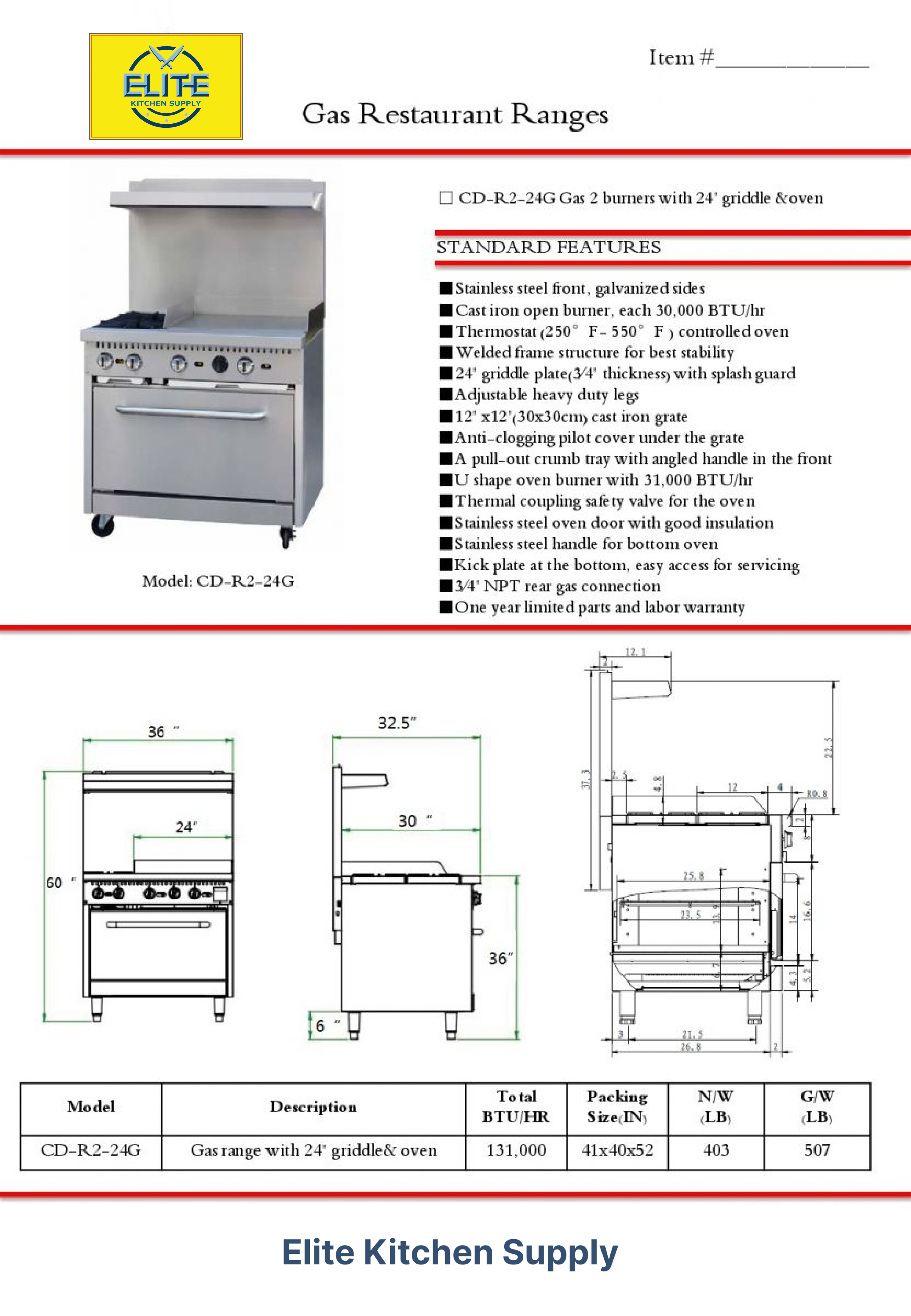 36 ins 2b24g NSF oven ranges CD-R2-24G