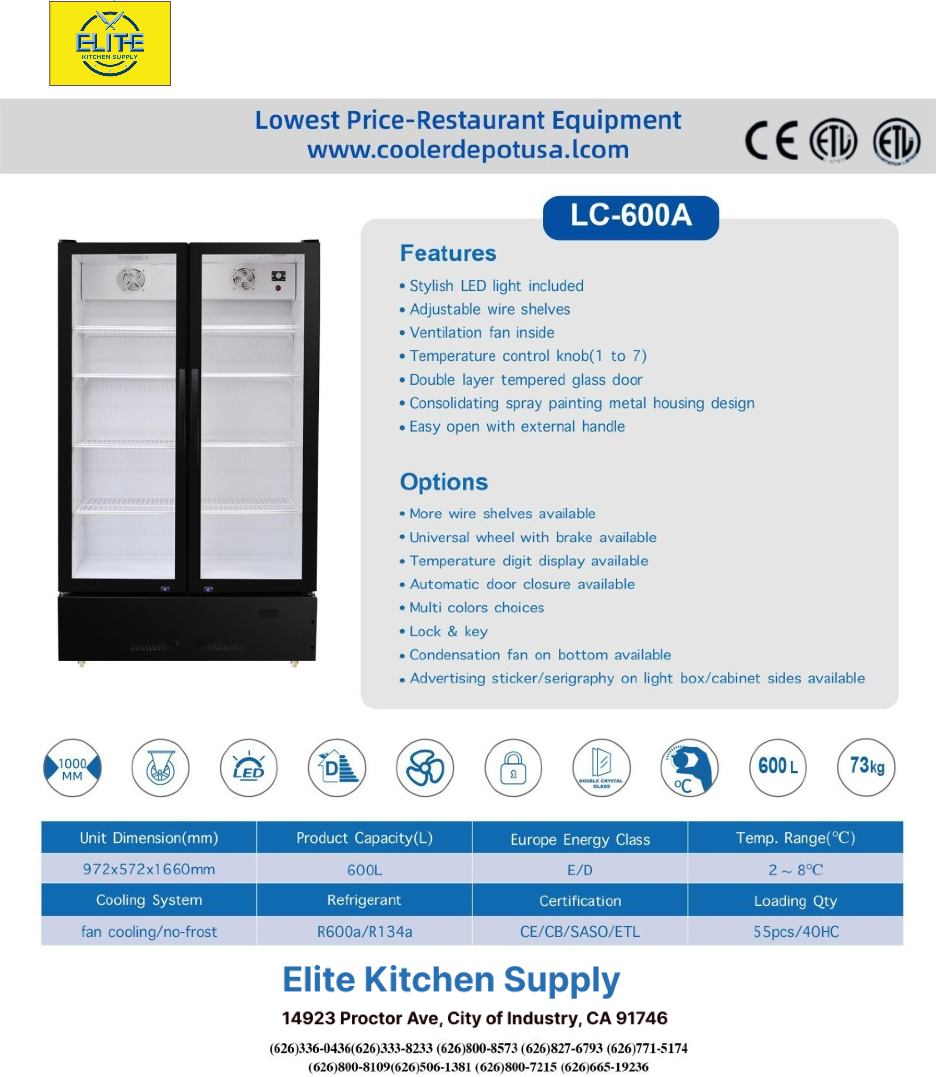 NSF 39 ins Commercial Merchandising door cooler LC-600