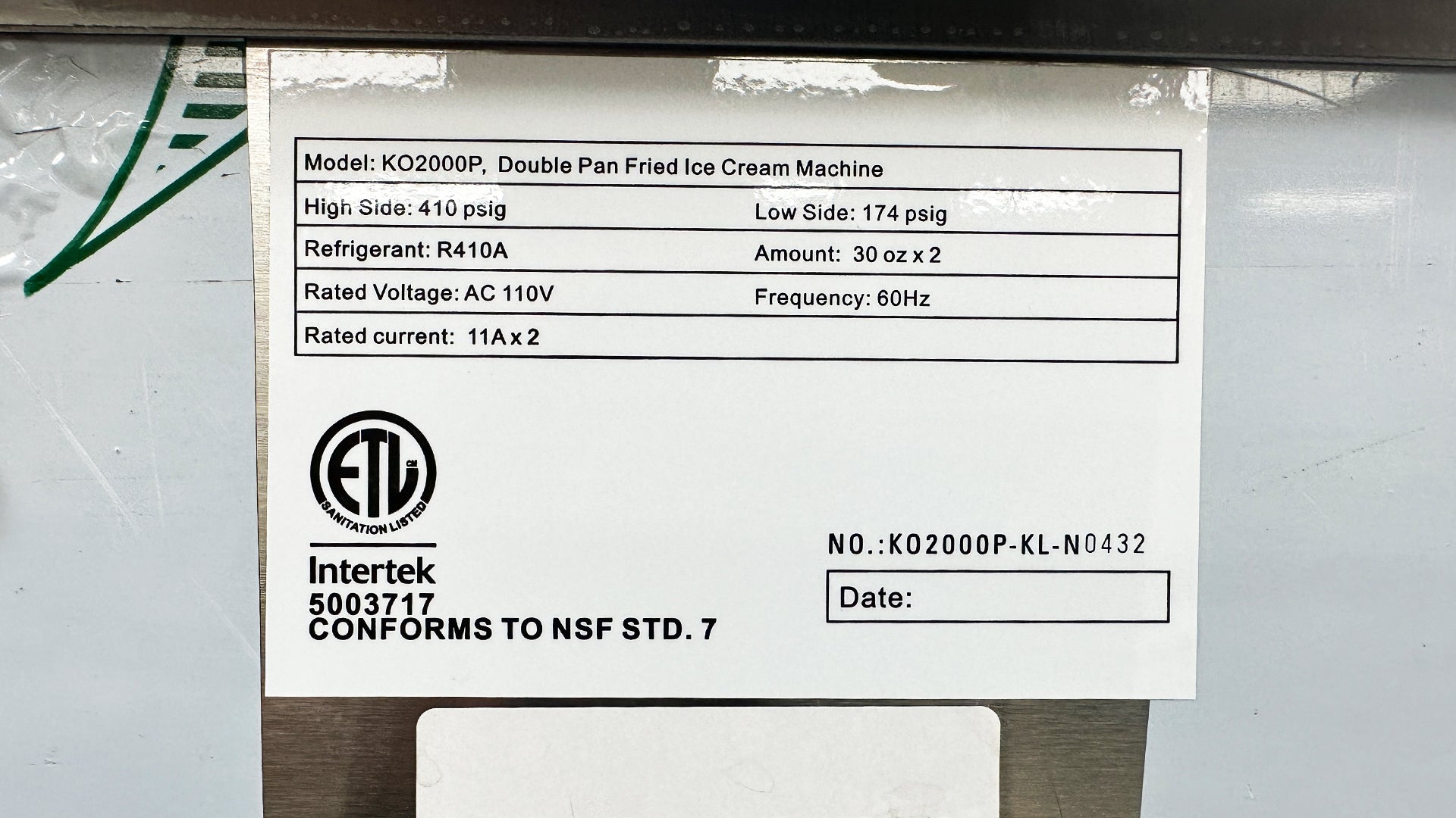 NSF two pan fried ice cream roll machine KO2000P-72