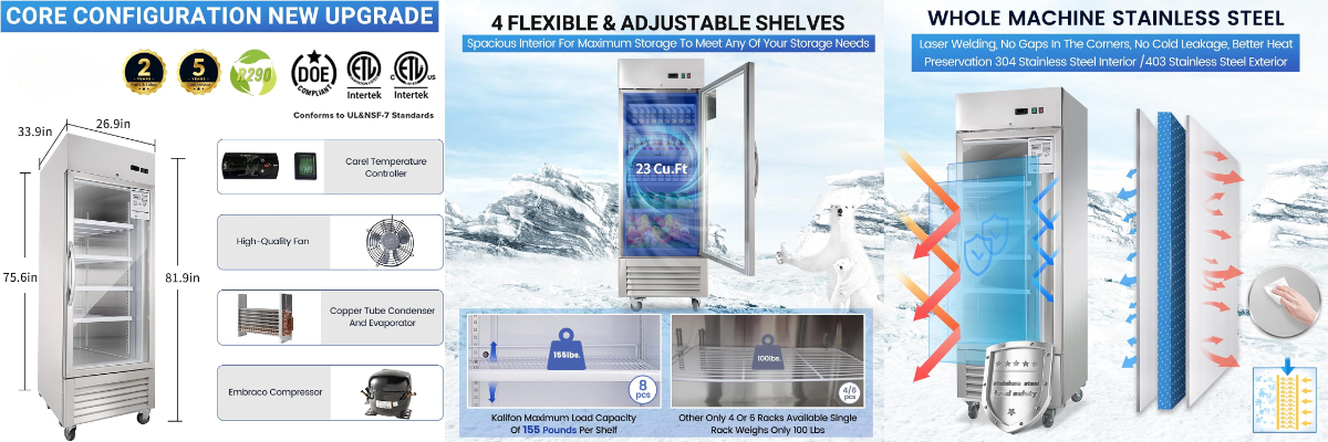 NSF 31 inches One glass door freezer D648BMF-HC