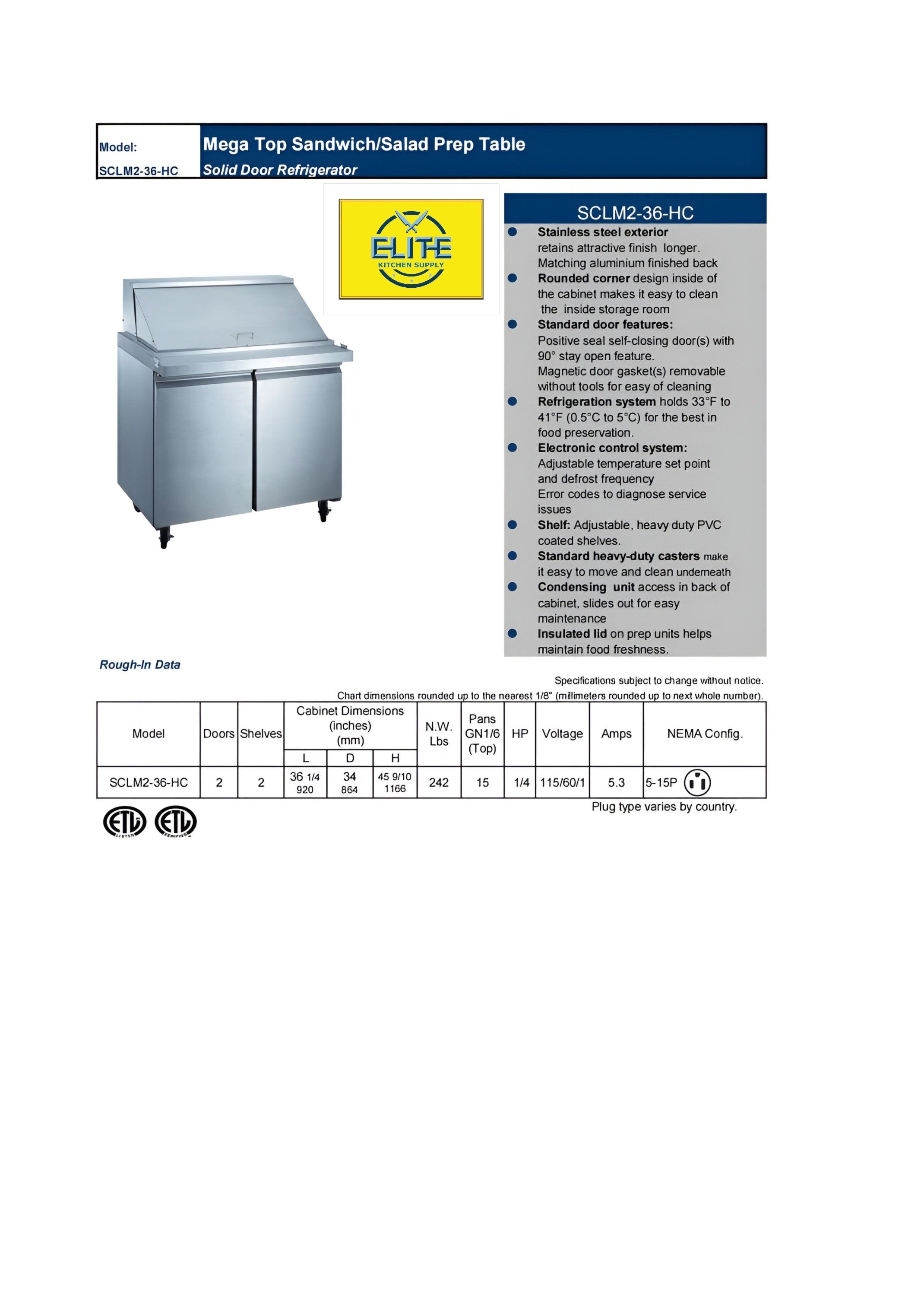 NSF Sandwich Prep Table mega 36 ins XSPM36