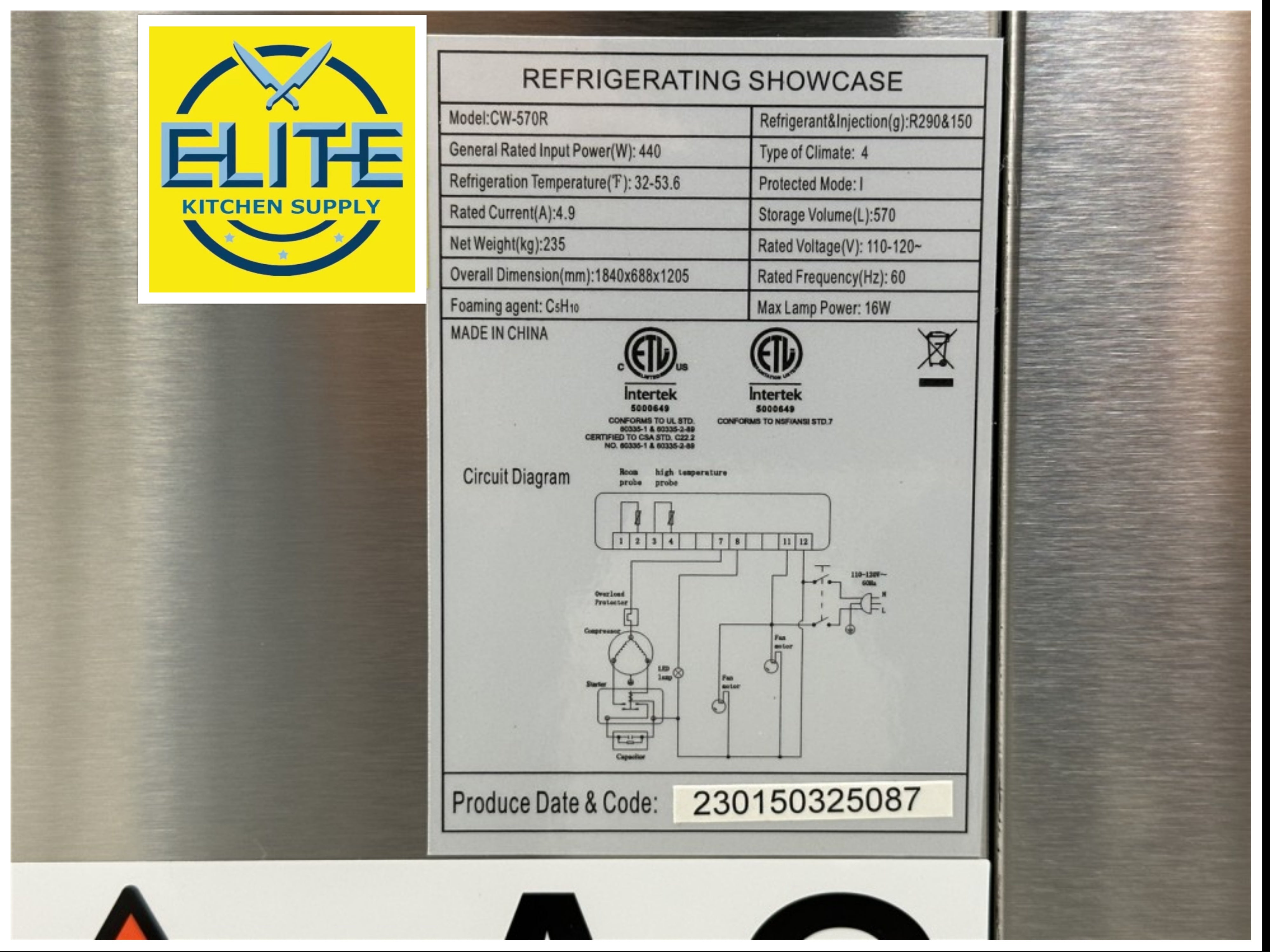 Refrigerated bakery refrigerator case NSF 72 in CW-570R